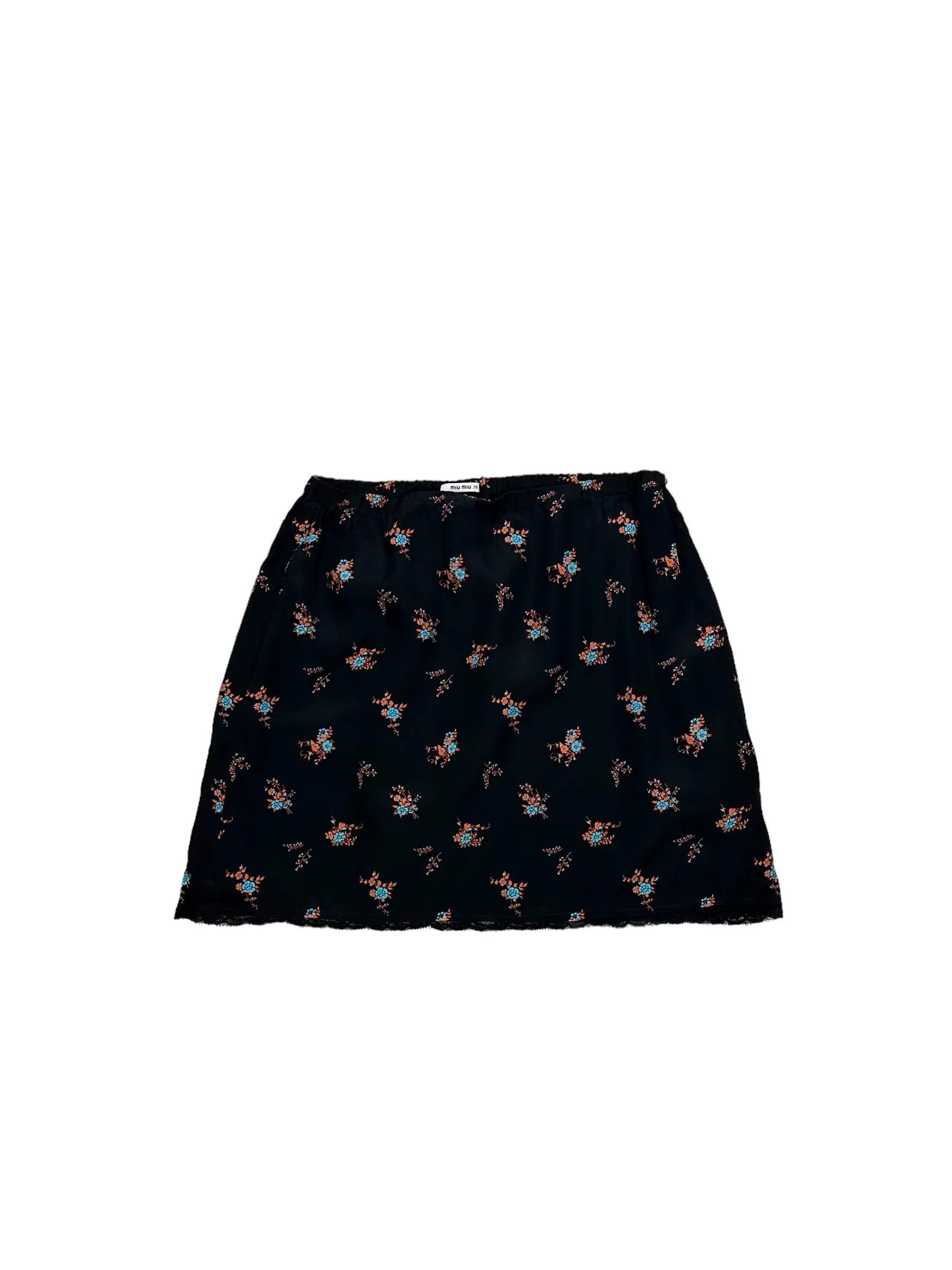 スカート MIU MIU Flowers Skirt 38 MIU MIU Denim Cotton Jeans Floral Flowers Mini Skirt Size M