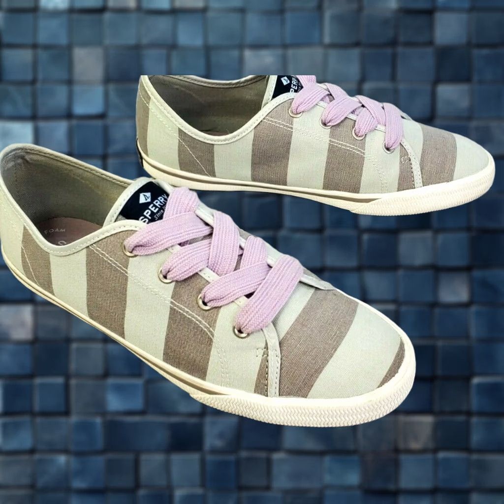 Sperry Sperry Lounge LTT Women’s 6 M Light Blue Gray Striped Canvas Slip-On Sneakers Size US 6 / IT 36 - 1 Thumbnail