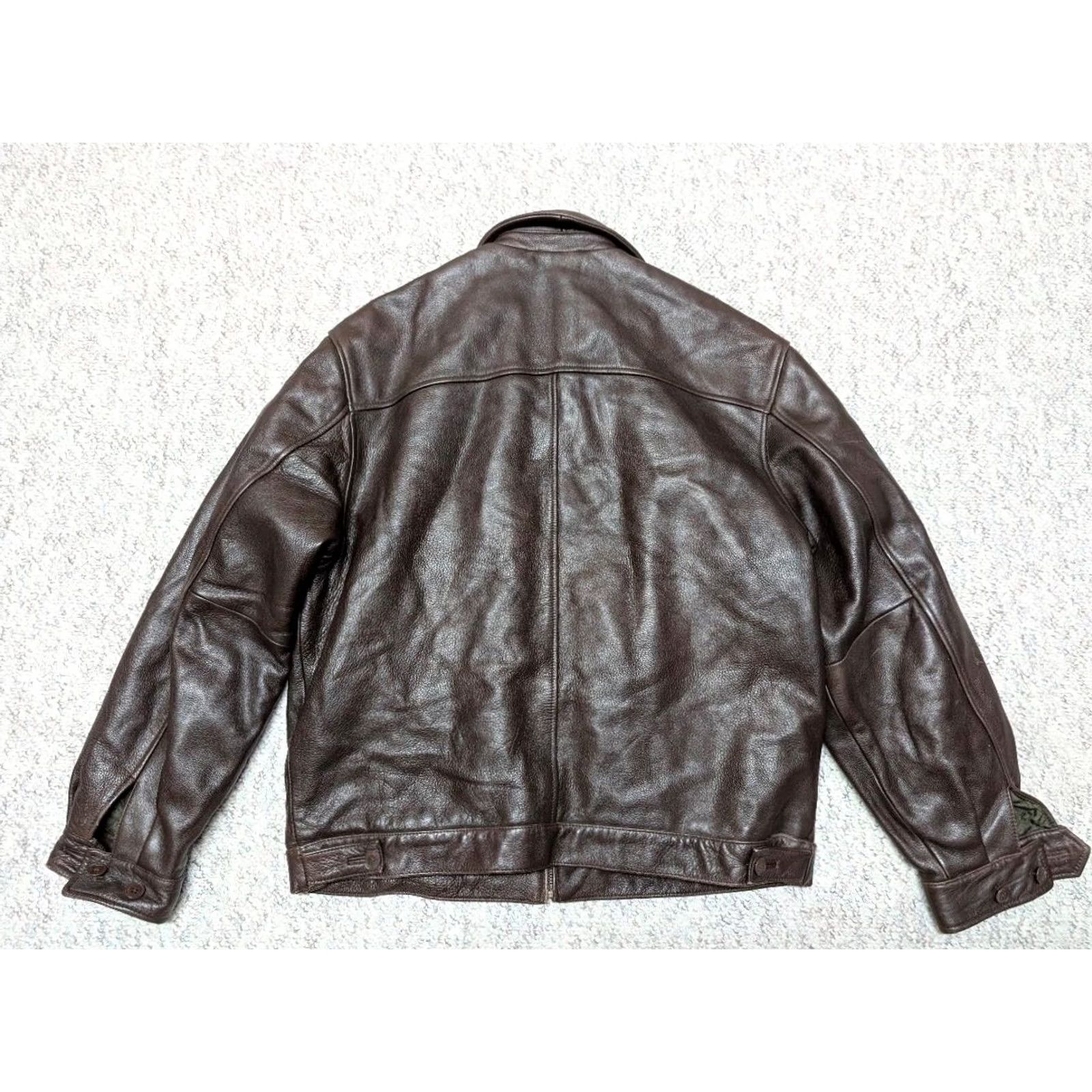 Vintage VINTAGE Structure Bomber Jacket Men's Brown Leather Cowhide L 42-44 Chest 25.5" Arm 28" Length 23.5" Quilted, Lined 1990s Y2K Size US L / EU 52-54 / 3 - 2 Thumbnail