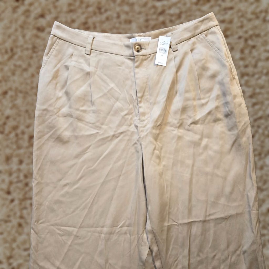 Loft LOFT Womens Wide Leg Pants Beige Khaki - Classic Style Size 36" / US 14 / IT 50 - 1 Thumbnail