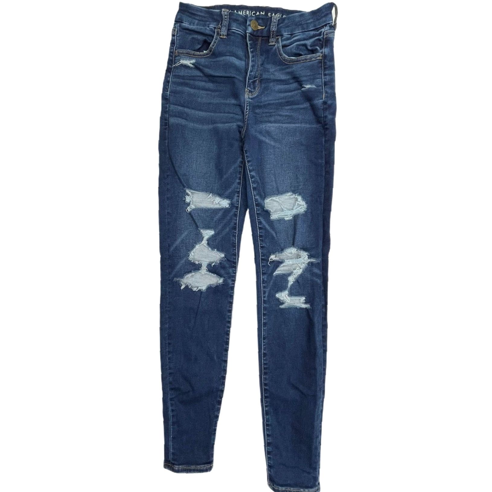 American Eagle Outfitters American Eagle Outfitters Jeans Women 2 Skinny Distressed Denim 5-Pocket Belt Loops Zip Fly Dark Blue Stretch Modern Grunge Streetwear Womens Size 26" / US 2 / IT 38 - 2 Thumbnail