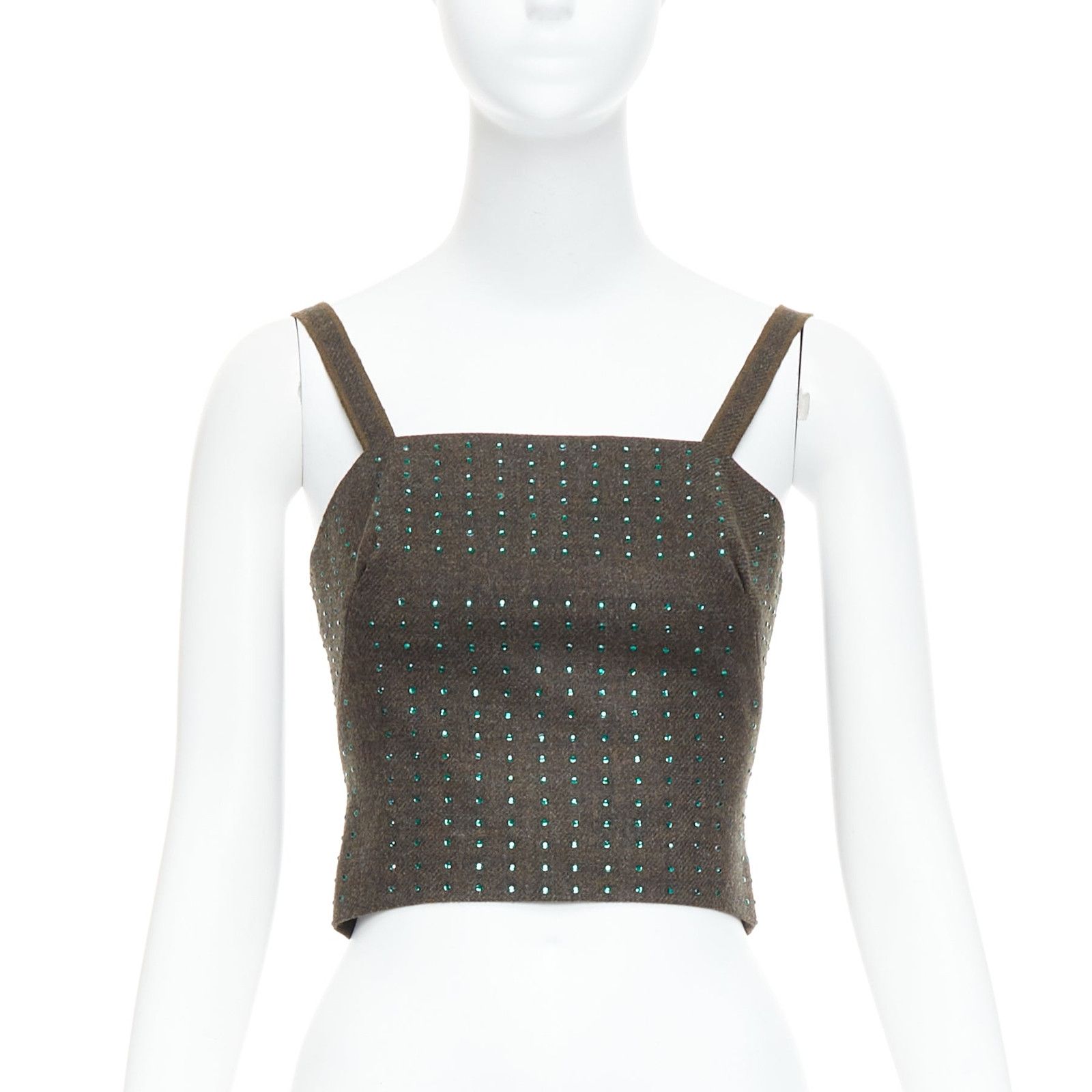 Miu Miu MIU MIU Vintage 1998 Runway fleece wool green crystal bustier top IT38 XS Size XS / US 0-2 / IT 36-38 - 1 Thumbnail