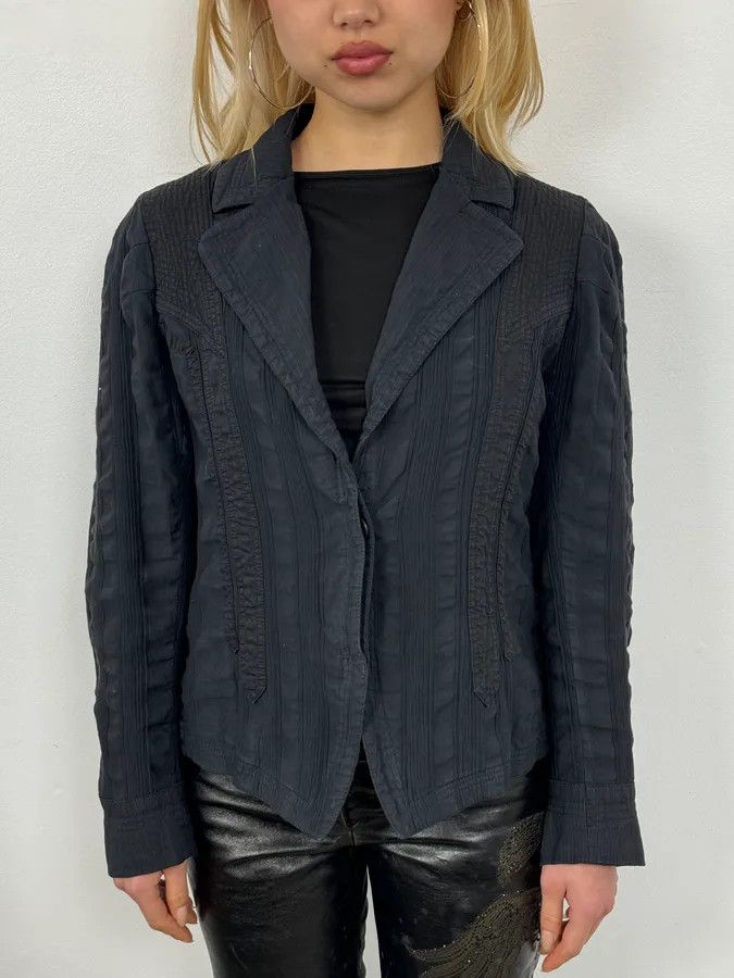 Dries Van Noten Dries Van Noten Dark Navy Hybrid Plissed Blazer Jacket Size 38R - 2 Thumbnail