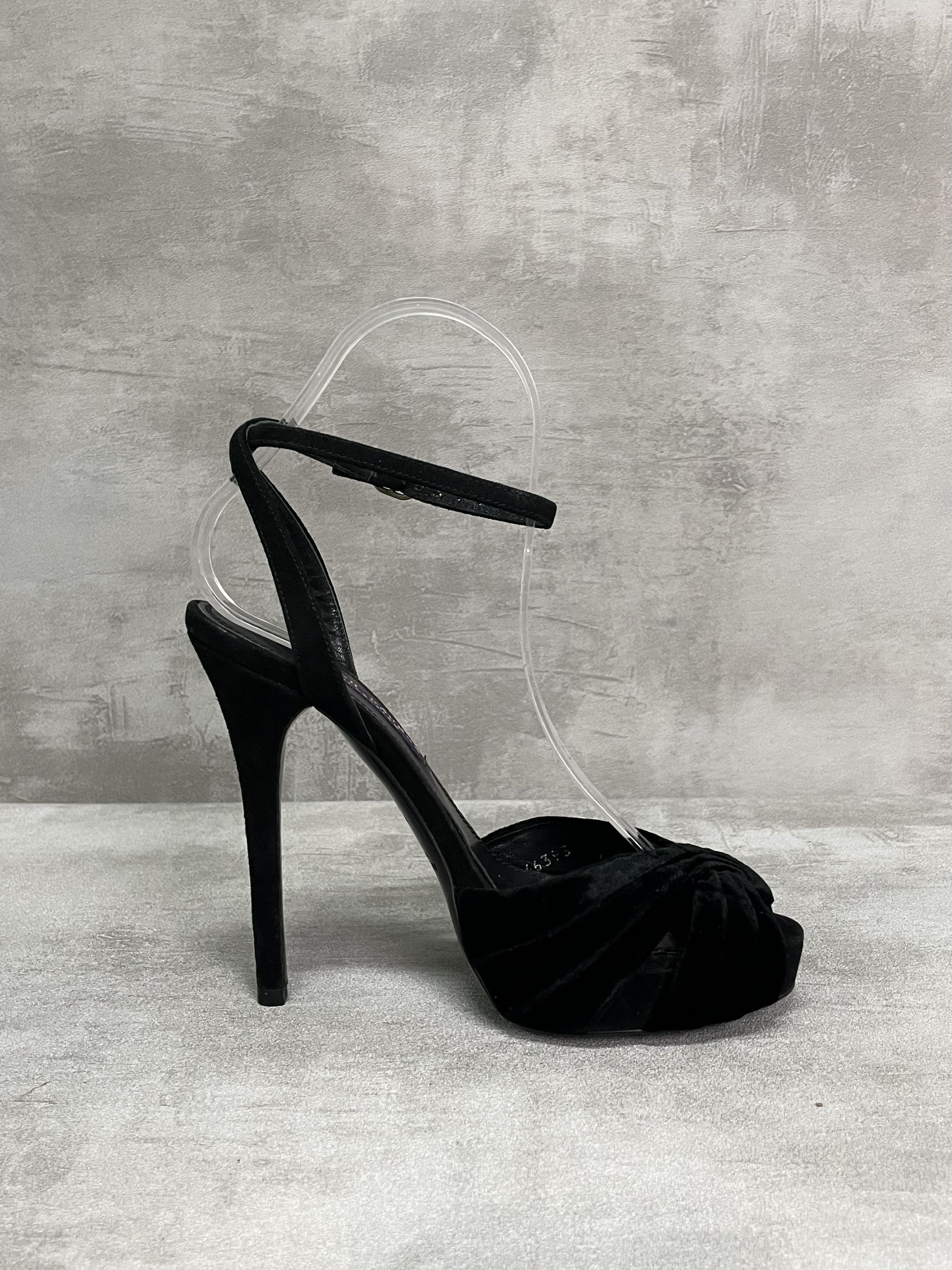 Ralph Lauren Black Platform Heels With Velvet Front And Diamante Buckle Size US 5 / IT 35 - 1 Thumbnail