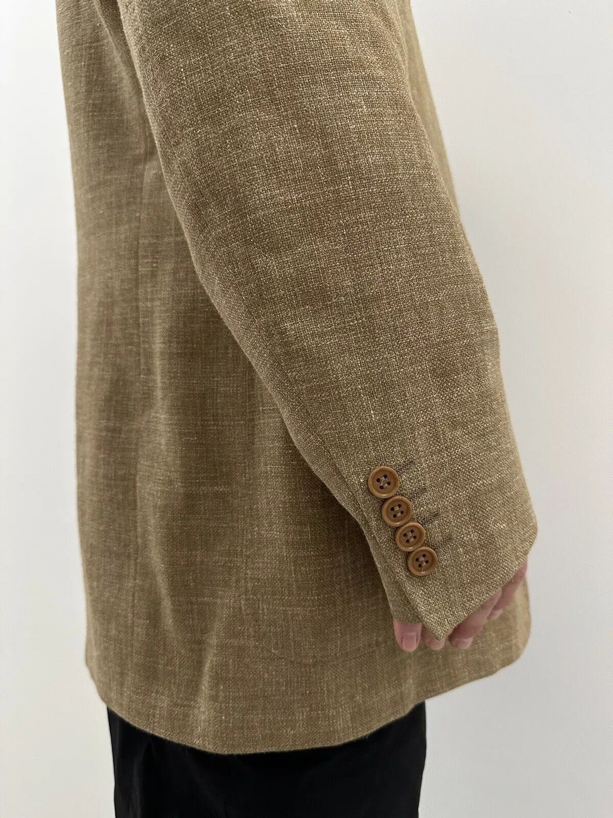 Canali Canali Blazer Sport Coat Mens Tan Plaid Silk Wool Linen Size 44R - 9 Thumbnail