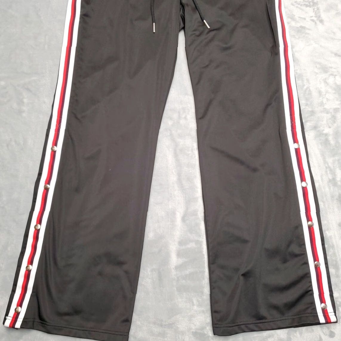 Avia Avia Pants M Black Warmup Side Snap Wide Leg Athletic Mens | 100% Polyester | Drawstring | Machine Washable | Striped | Gym & Training | USA Sports Size US 31 - 2 Thumbnail