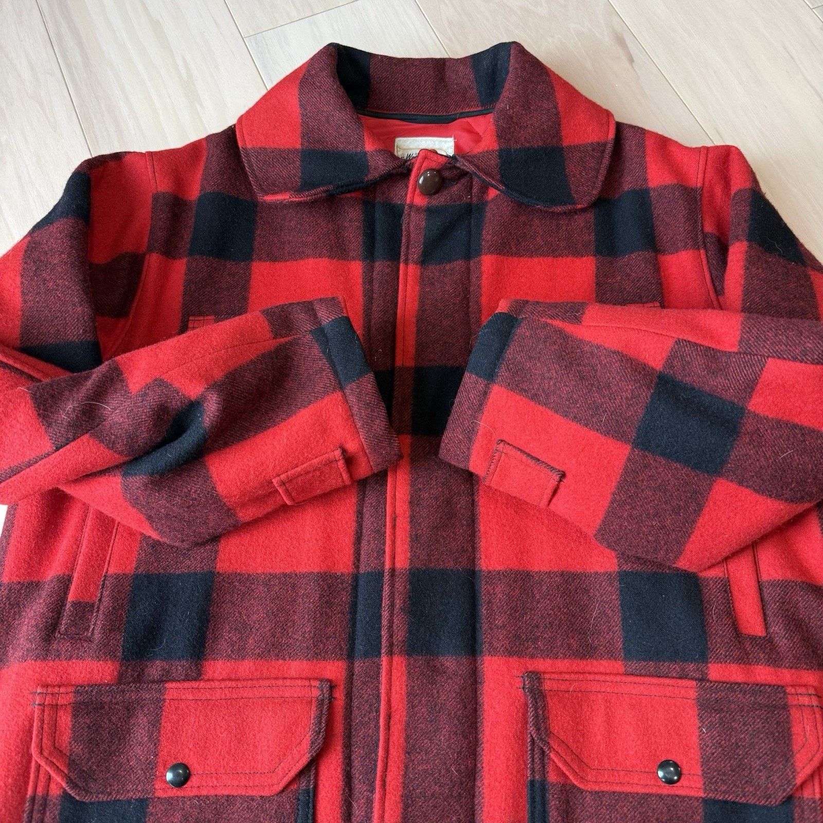 Original Montgomery Vintage Wards Western Buffalo Plaid Wool Coat 44 Red Black Size US L / EU 52-54 / 3 - 6 Thumbnail