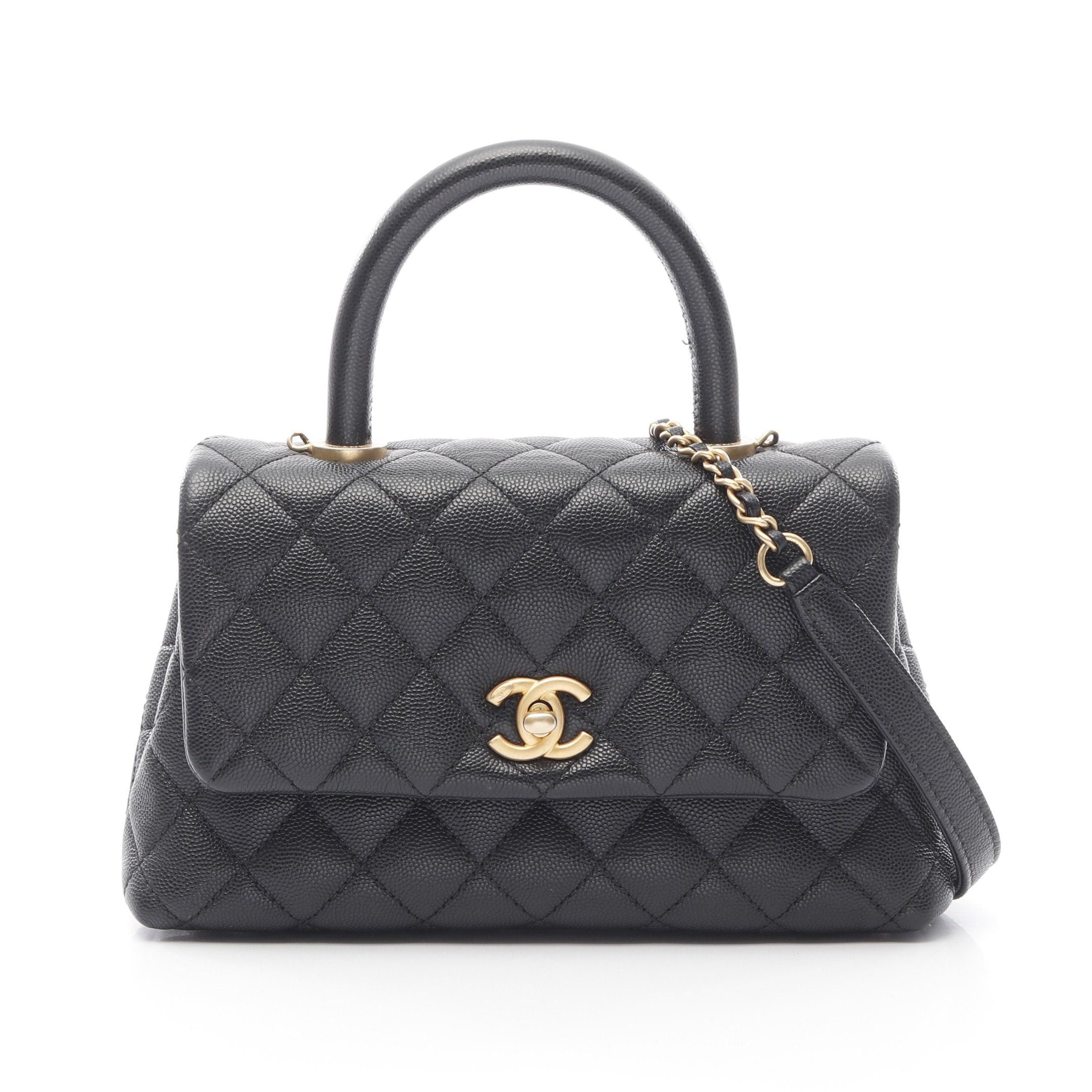 Chanel Chanel Coco Handle Flap Matelasse Handbag Caviar Skin Black Gold Hardware Size ONE SIZE - 1 Thumbnail