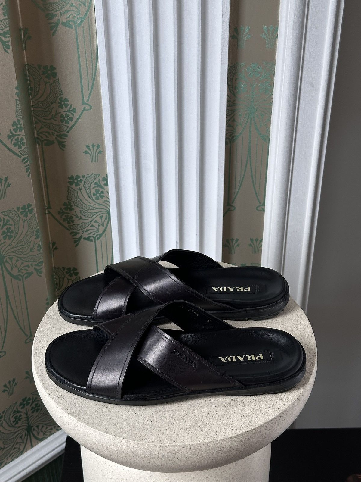 Prada RPADA Sandals Saffiano Leather Black Size: US 9/ EU 43 Size US 9 / EU 42 - 4 Thumbnail
