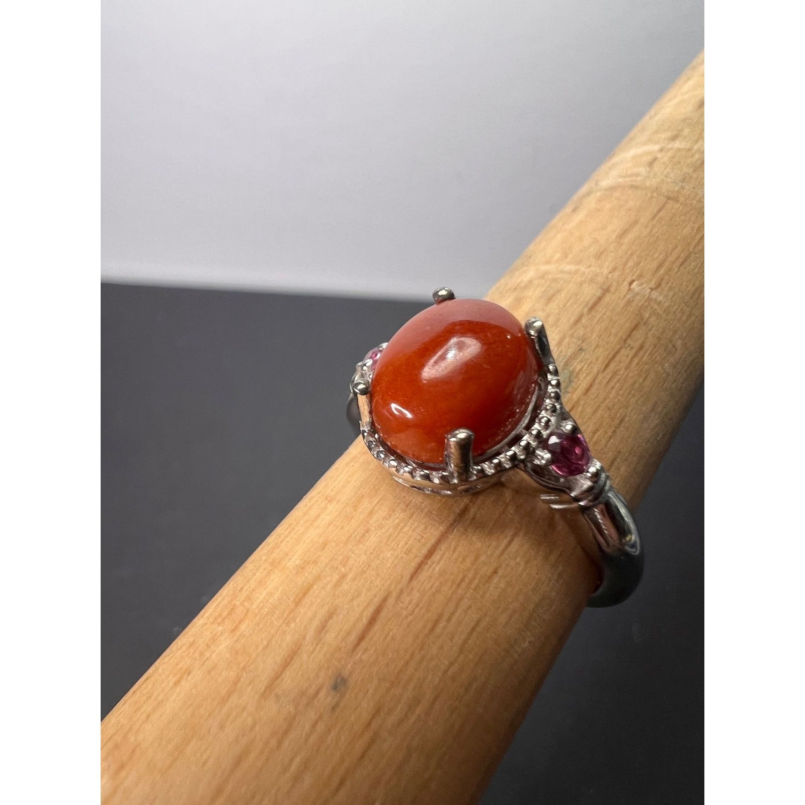 Other Red Jade and grape rhodolite garnet sterling silver ring Size ONE SIZE - 11 Thumbnail