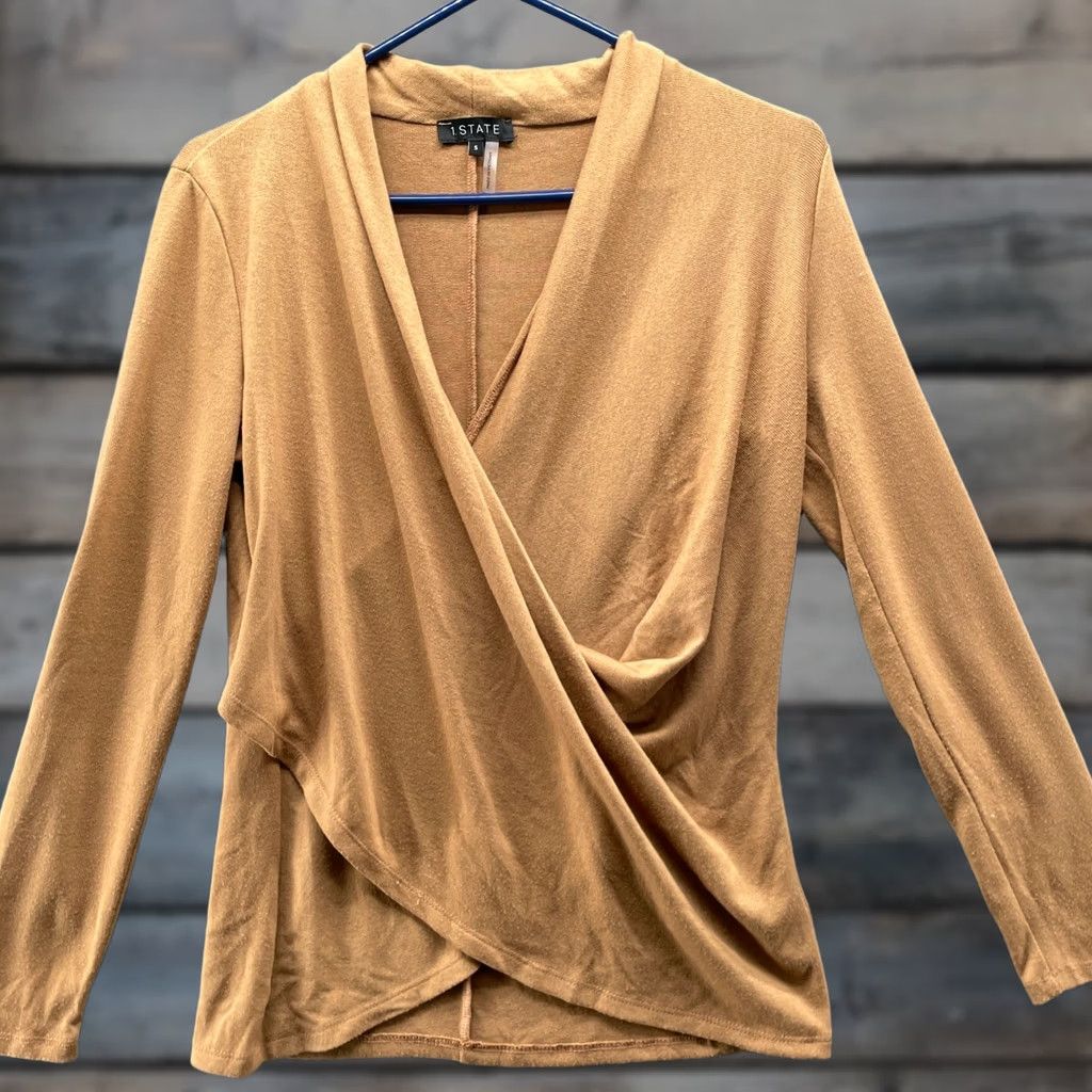 Vintage 1.STATE Sweater Womens S Wrap Front V-Neck Camel Tan Lightweight Size S / US 4 / IT 40 - 1 Thumbnail