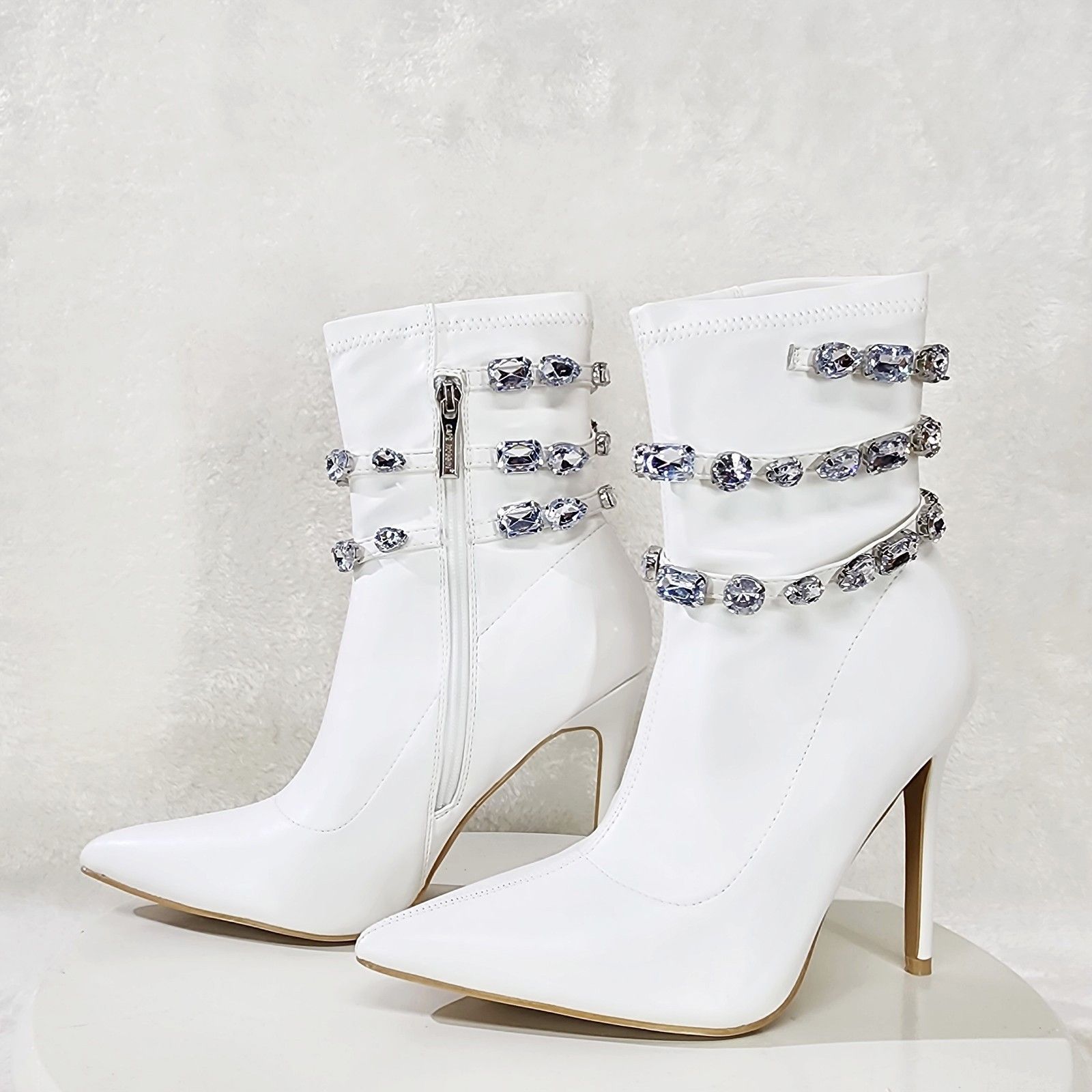 Other Allure Sexy Stiletto High Heels White Ankle Boot Chelsea Boo Size US 10 / IT 40 - 3 Thumbnail