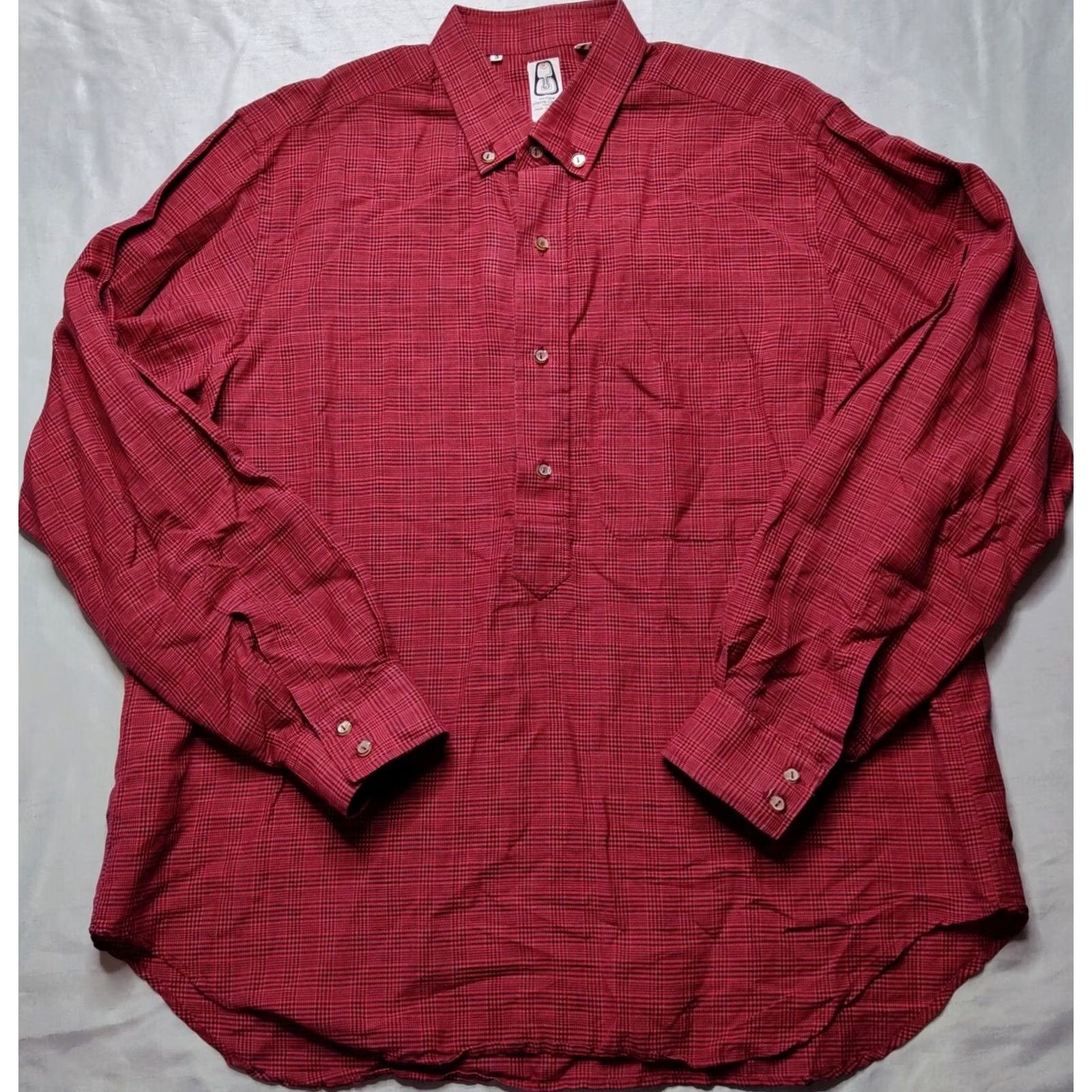 Pierre Cardin VTG PIERRE CARDIN Boutique Paris Men 3 (XL) Red Plaid 1/2 Button Tunic Shirt EUC Size US XL / EU 56 / 4 - 4 Thumbnail