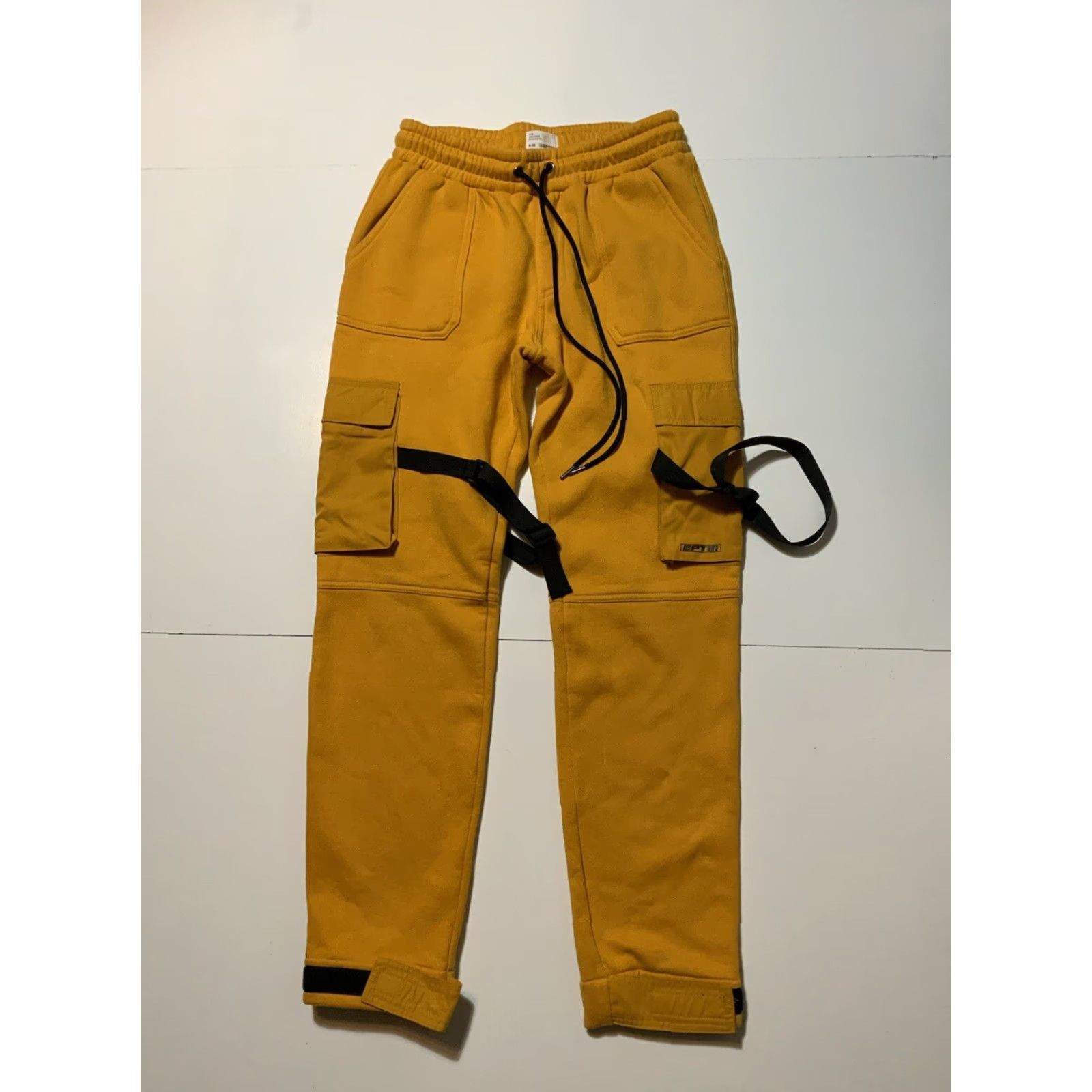 Vintage EPTM Mustard Yellow Black Straps Cargo Drawstring Slim Fleece Track Sweatpants S Men Regular Pants Sweatpants Slim 30-34 Inseam 32 Velcro Straps Size US 29 - 3 Thumbnail