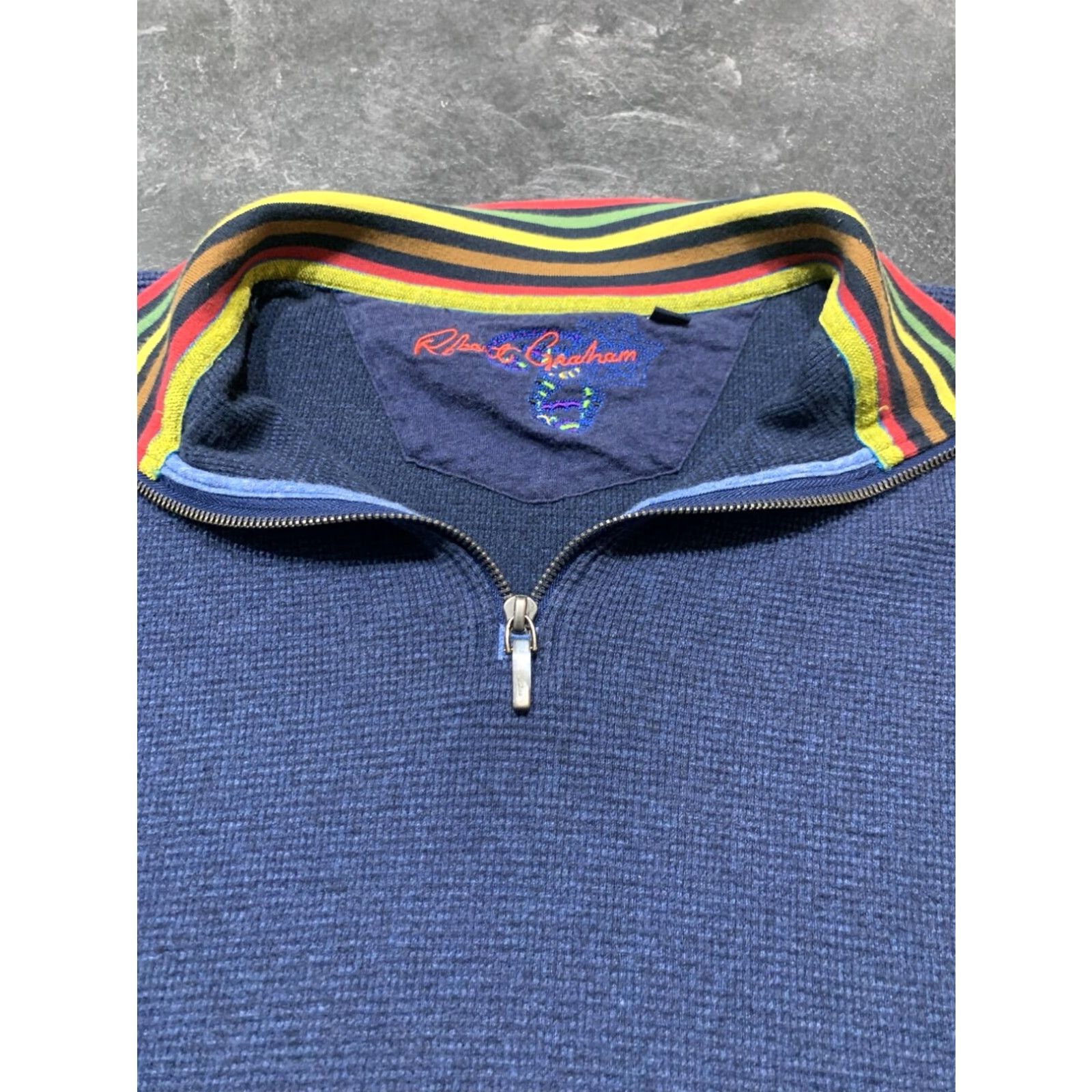 Robert Graham Robert Graham 1/4 Zip Waffle Knit Pullover Sweater Blue Large Mens Size US L / EU 52-54 / 3 - 3 Thumbnail
