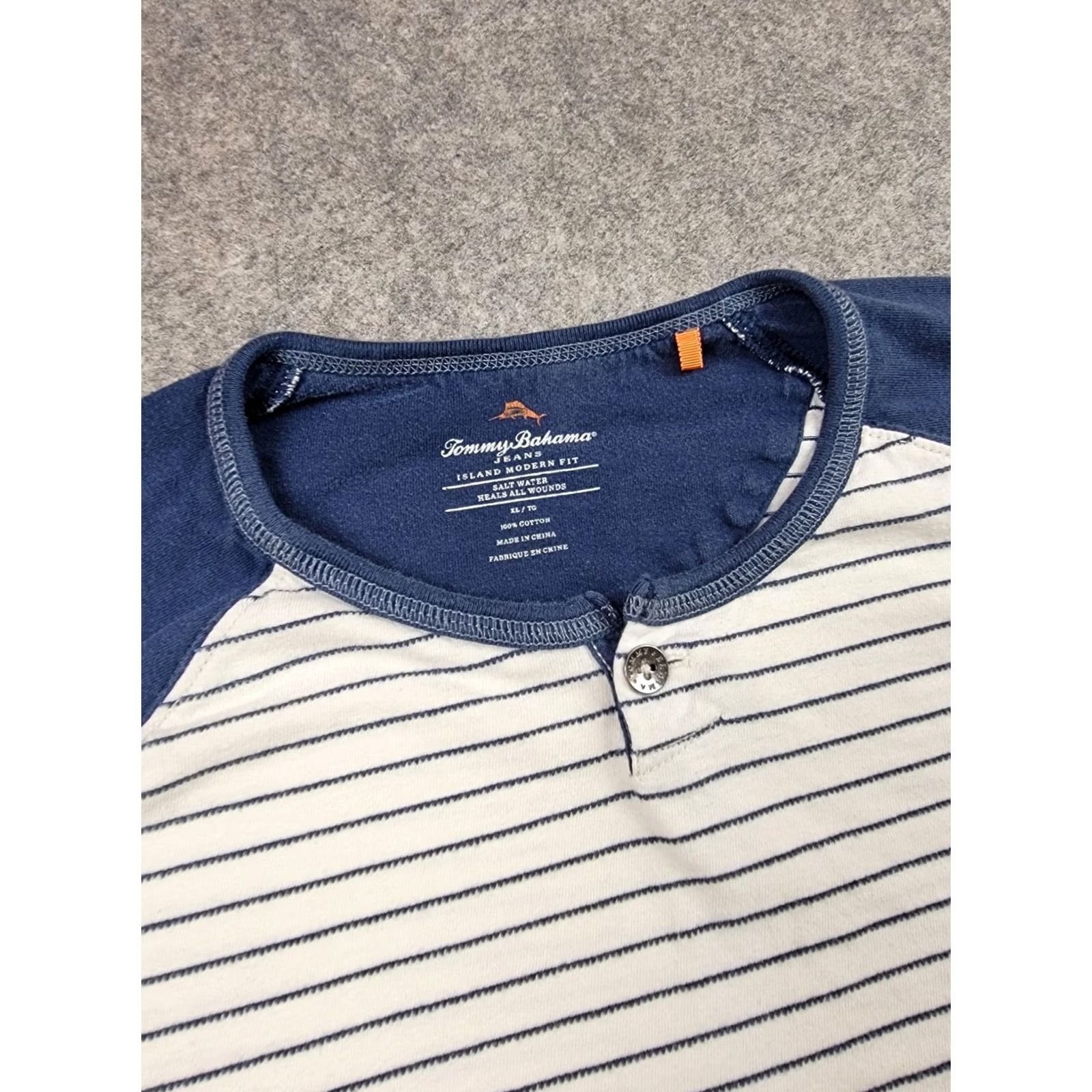 Tommy Bahama Tommy Bahama Jeans Shirt Mens XL Island Modern Fit White Blue Stripe Henley Shirt Mens XL Blue Stripe Henley Size US XL / EU 56 / 4 - 2 Thumbnail