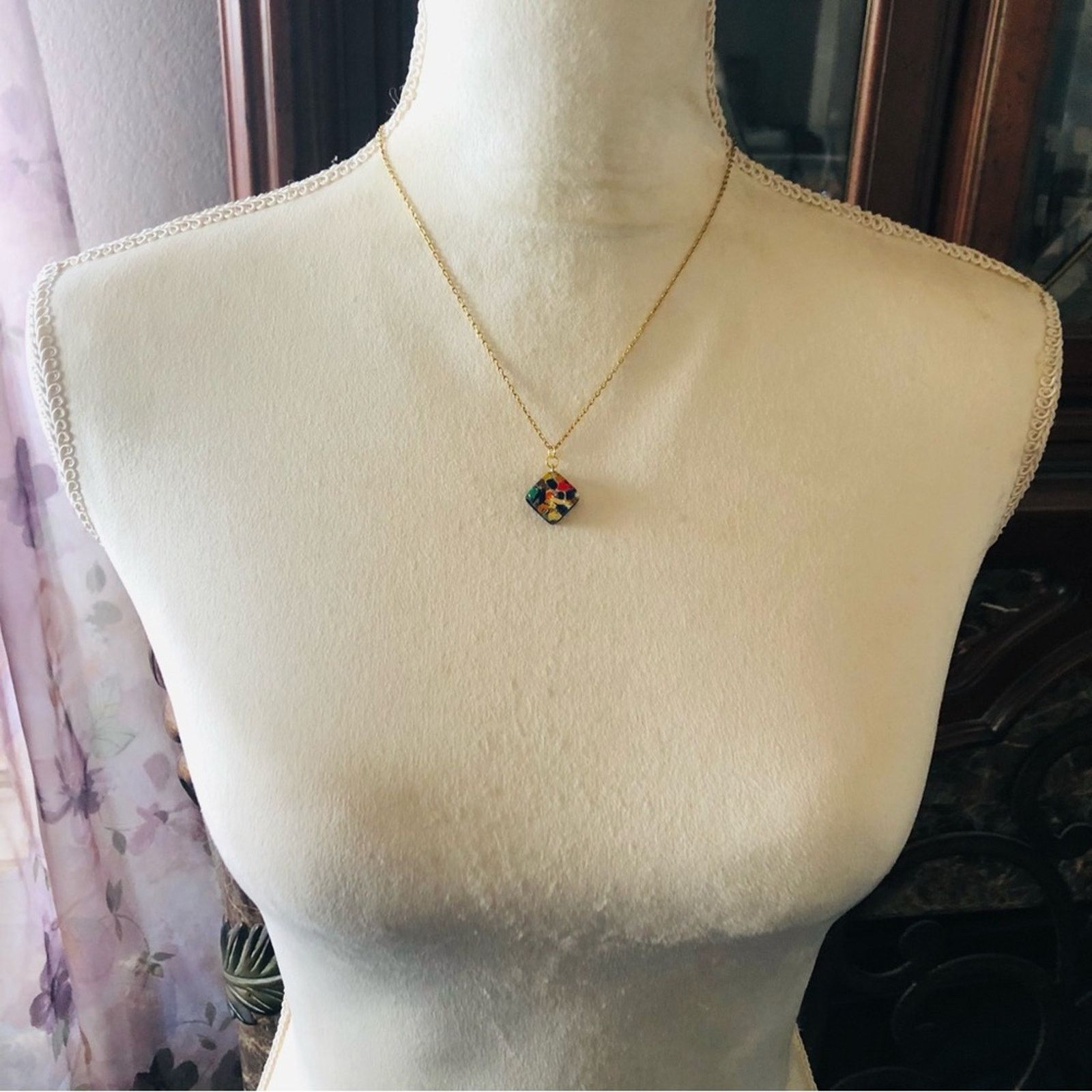 Handmade Hand crafted stained glass art pendant on chain necklace Size ONE SIZE - 8 Thumbnail
