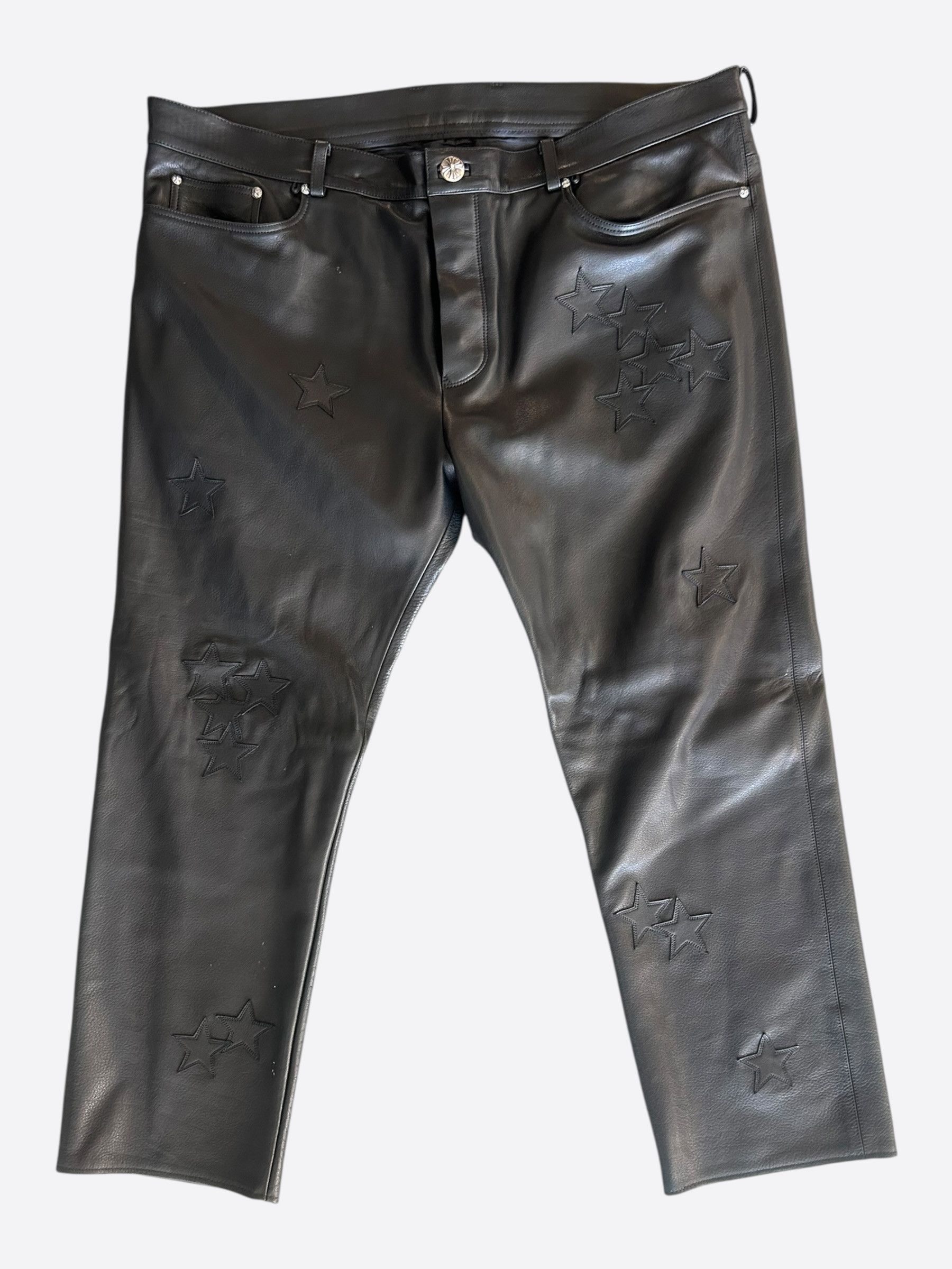 Chrome Hearts Chrome Hearts Black Star Patch Leather Pants Size US 44 / EU 60 - 1 Thumbnail
