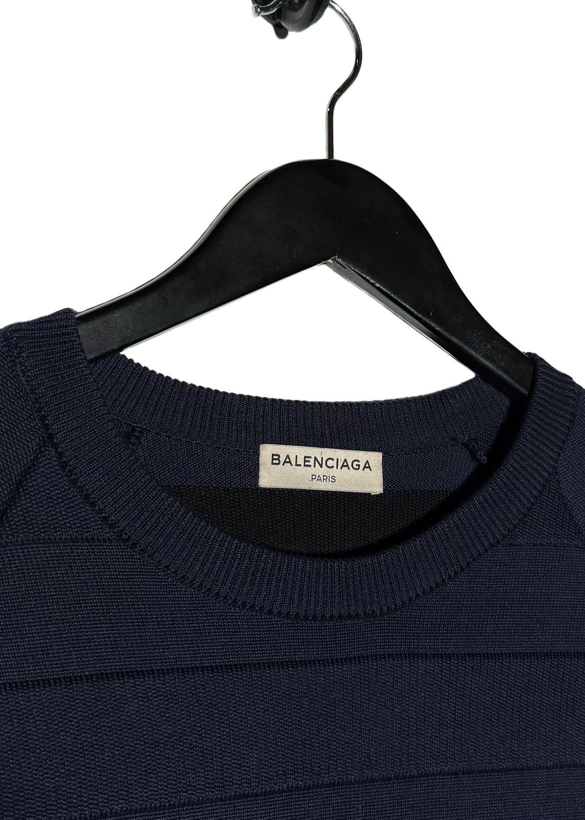 Balenciaga Balenciaga 2014 Navy Tonal Striped Band Crewneck Sweater Size US M / EU 48-50 / 2 - 3 Thumbnail