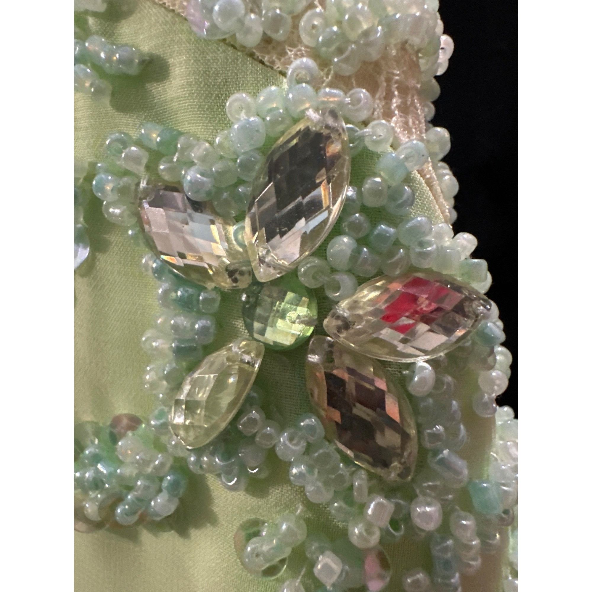 Other Appliqué Green Beaded Evening Gown Sheer Bodice Embellished Size S / US 4 / IT 40 - 5 Thumbnail