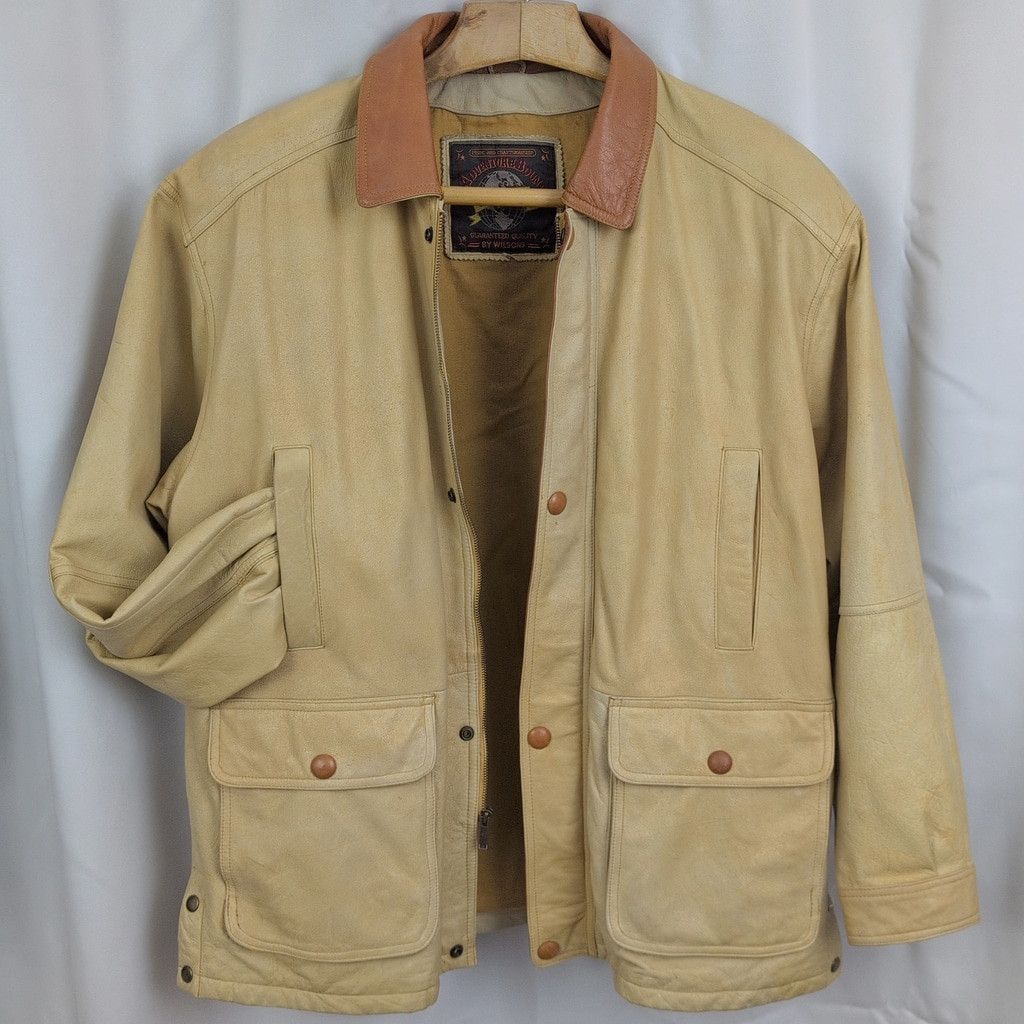 Vintage Light Brown Leather Field Coat Style Jacket