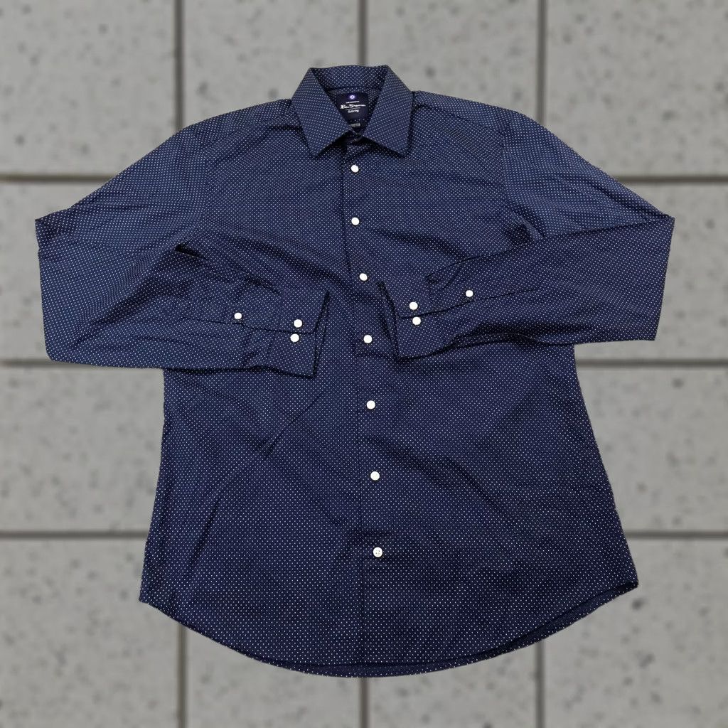 Ben Sherman Ben Sherman Shirt Mens M 15.5 33-34 Blue Polka Dot Long Sleeve Dress Shirt Size 40R - 1 Thumbnail
