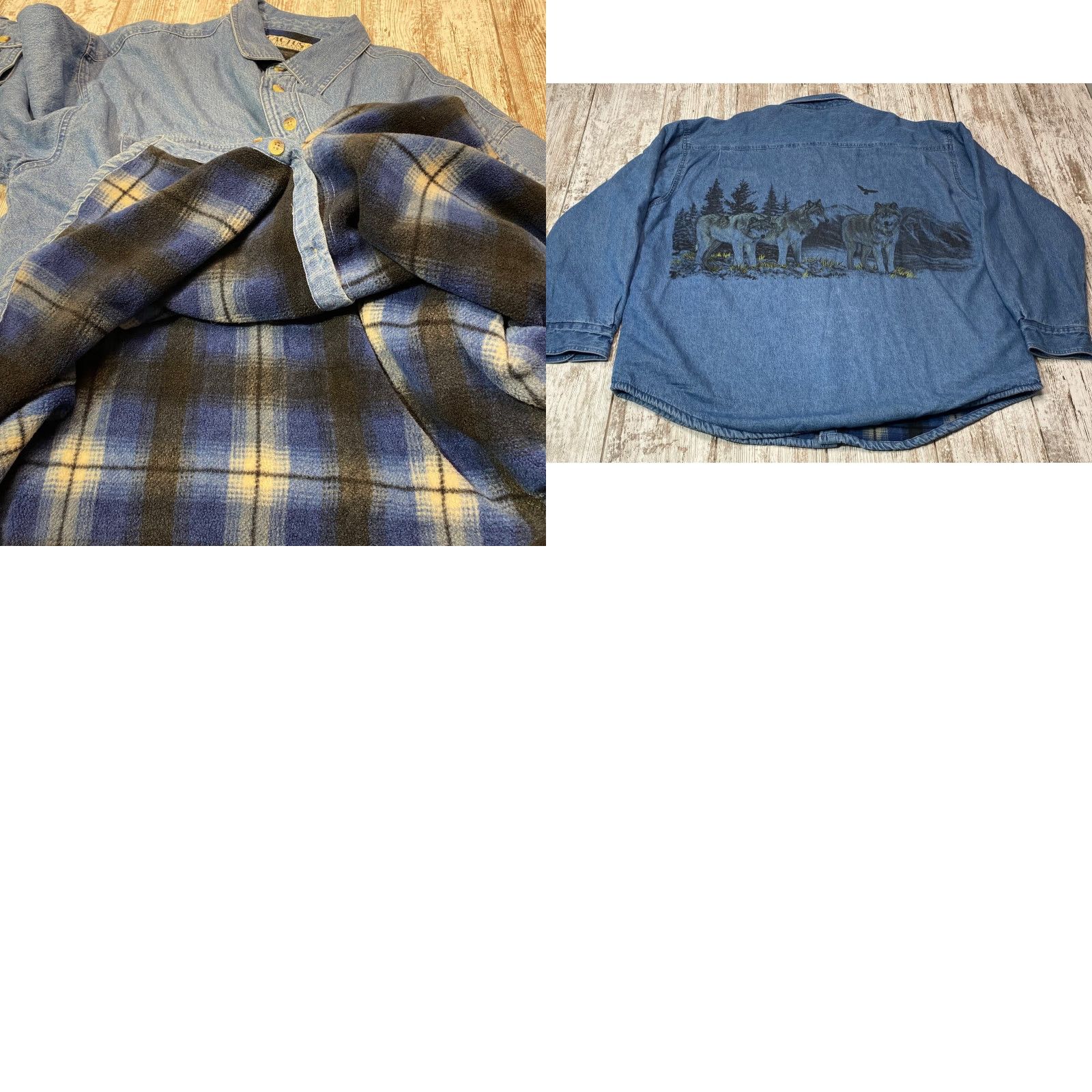 Vintage VINTAGE Cactus Clothing Denim Shirt Shacket Wolves Fleece Lined 2XL Blue Long Sleeve Shirt Jacket Mens Size US XXL / EU 58 / 5 - 9 Thumbnail