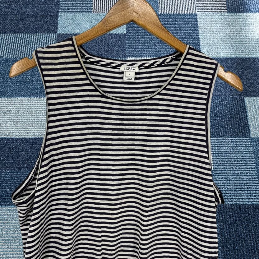 J.Crew J.CREW Tank Top Women's L White Striped Sleeveless Round Neck Size L / US 10 / IT 46 - 1 Thumbnail