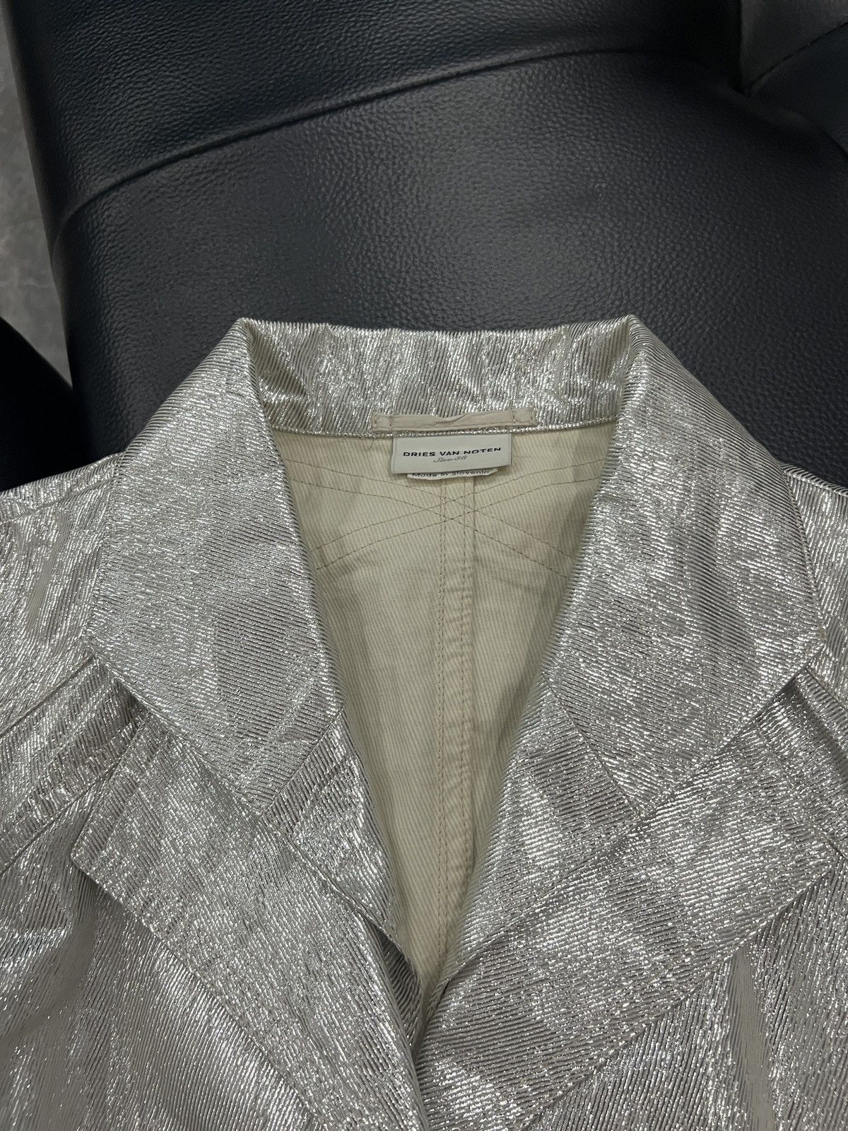 Dries Van Noten Dries Van Noten Liquid Silver Cropped Double-Layer Jacket Size XS / US 0-2 / IT 36-38 - 4 Thumbnail