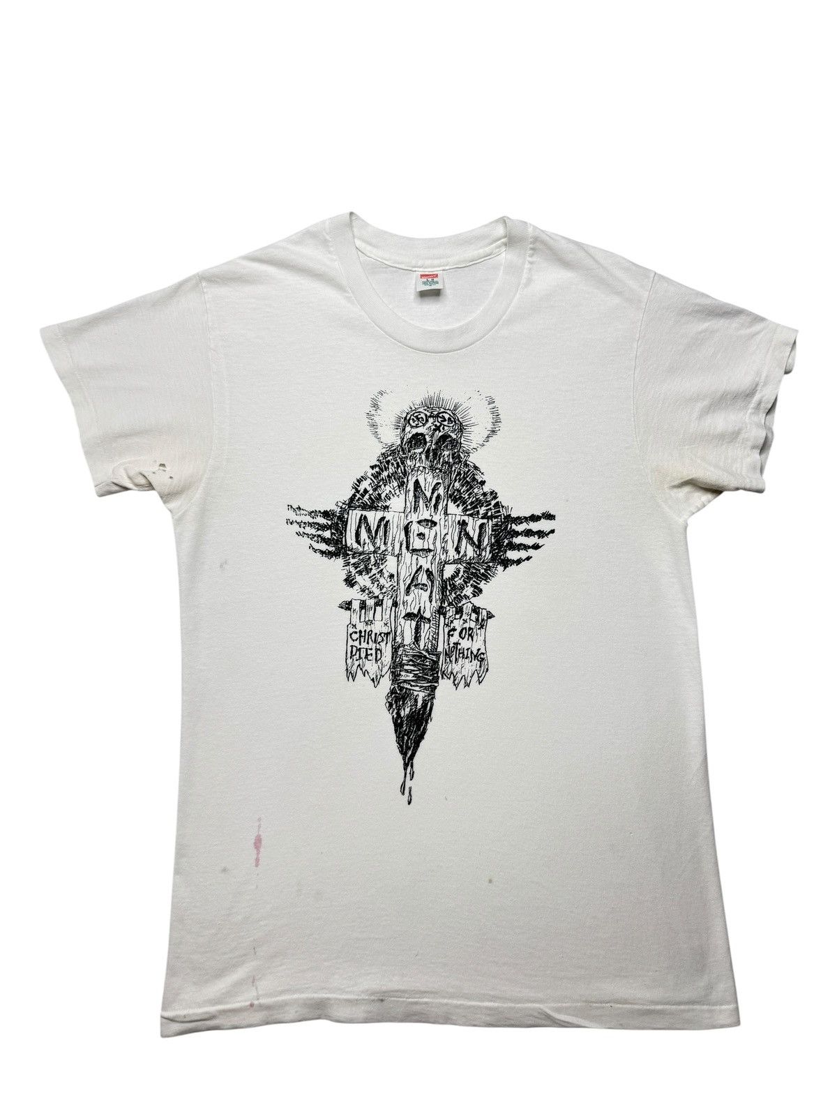 Vintage Vintage 80’s Meat Men Christ Died for Nothing Band Tee Shirt Size US L / EU 52-54 / 3 - 1 Thumbnail