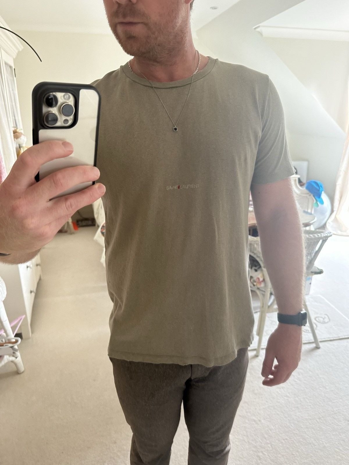 Saint Laurent Paris $550 Saint Laurent Rive Gauche logo t shirt olive khaki Size US S / EU 44-46 / 1 - 8 Thumbnail