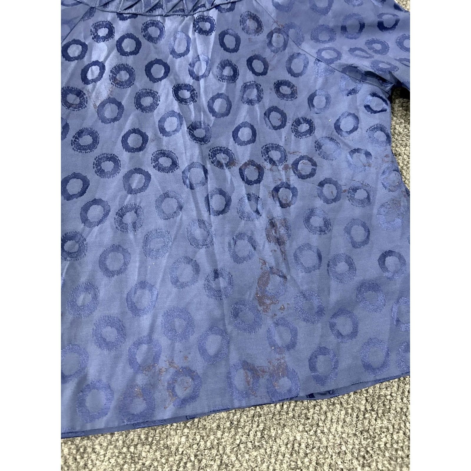 Vintage Chicos Jacket Womens 2 Blue Polka Dot Collarless Pleated Neck Lined Jacquard Size XS / US 0-2 / IT 36-38 - 7 Thumbnail