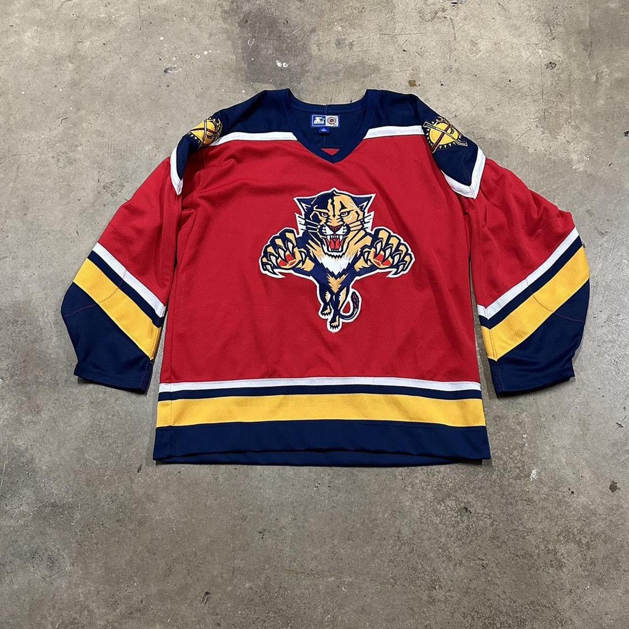 image of Vintage Florida Panthers Nhl Starter Bontrager Hockey Jersey in Red, Men's (Size Large)