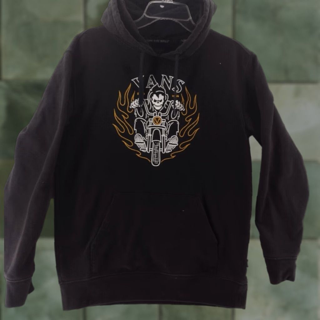 Vans VANS Off The Wall Hoodie Mens Small Pullover Zip Sweater Black Skull Flames 90s streetwear Size US S / EU 44-46 / 1 - 1 Thumbnail