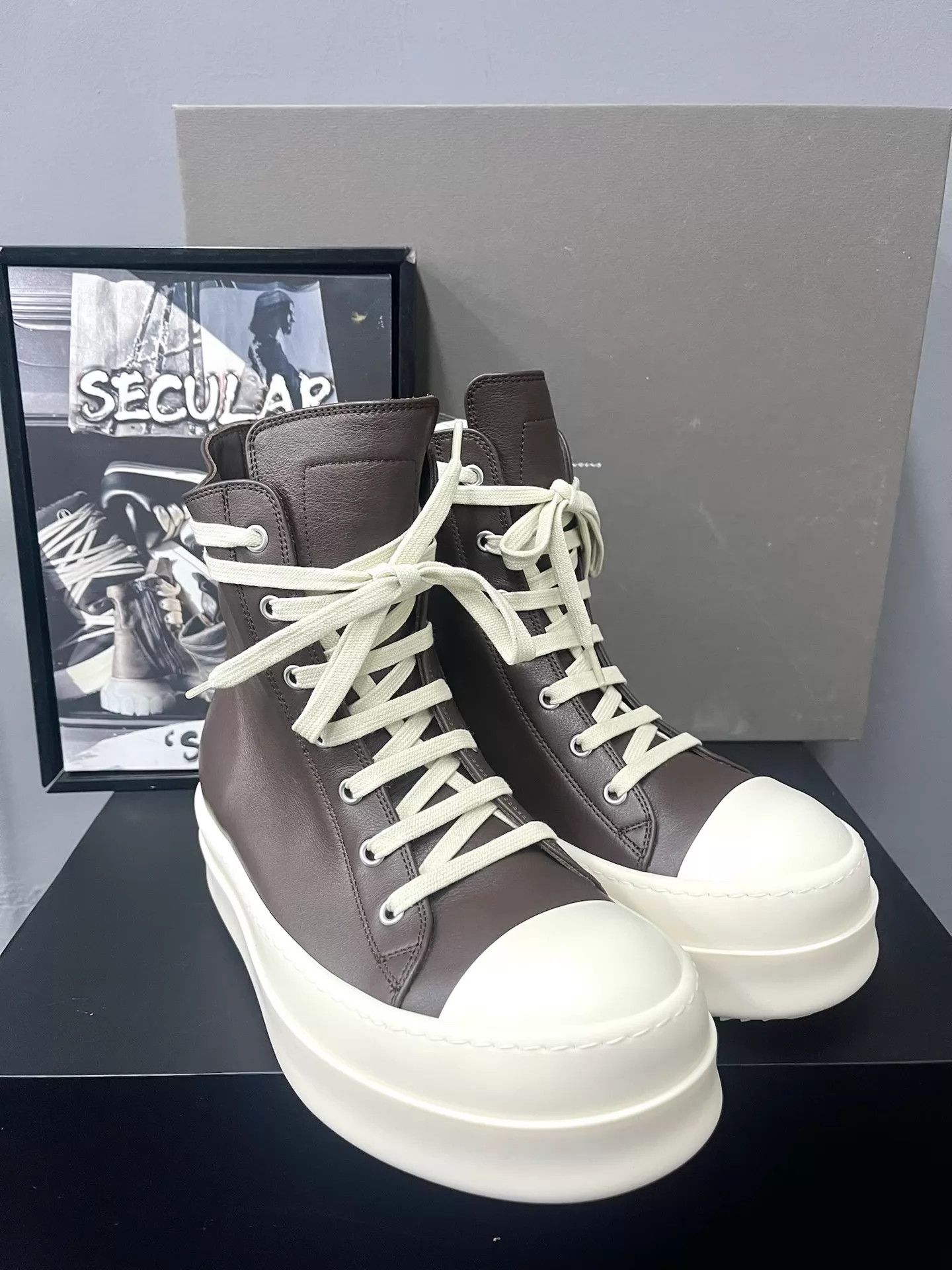 Rick Owens Rick Owens 26SS Cocoa Leather High-Top Sneakers K34 Size US 6 / IT 36 - 1 Thumbnail