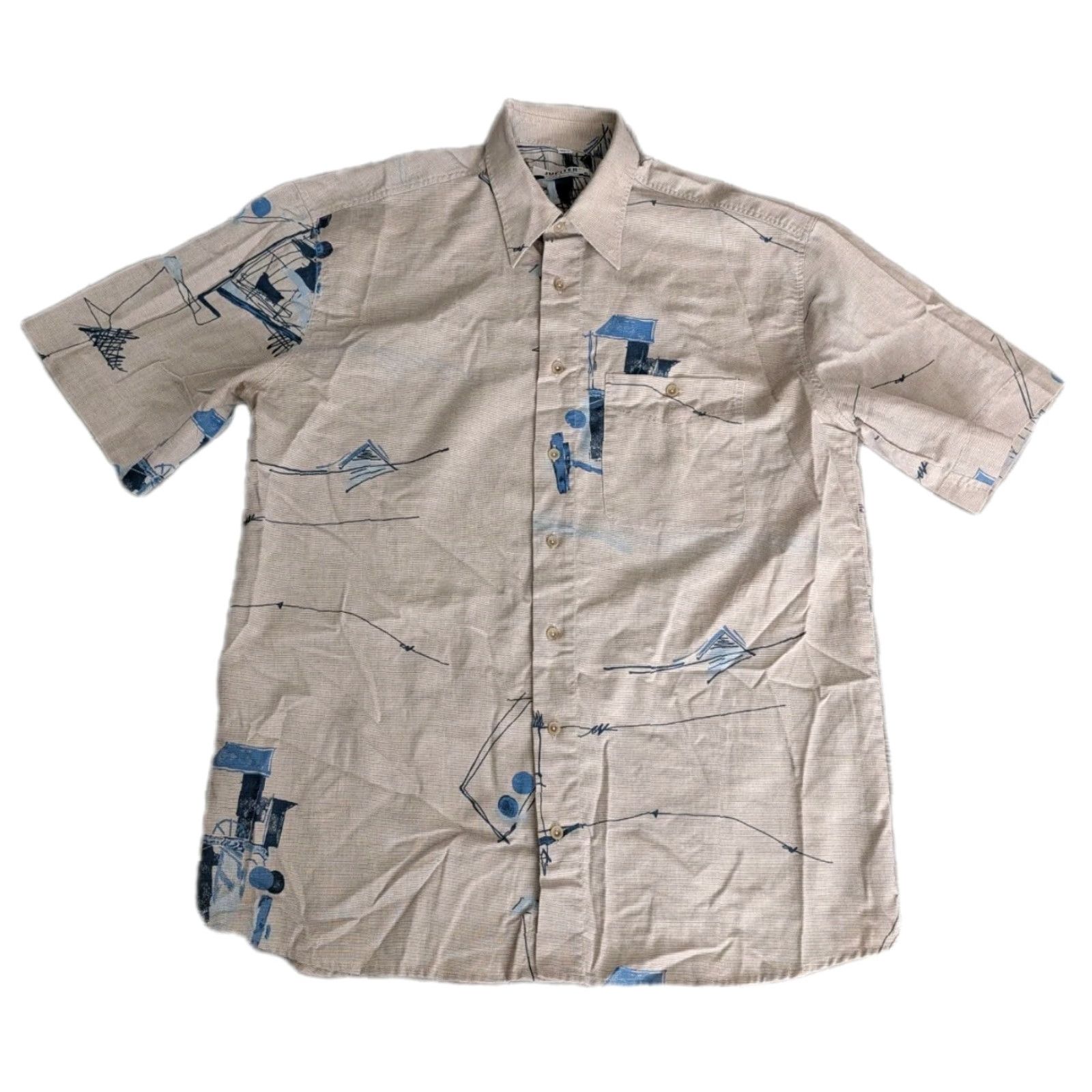Vintage VINTAGE Jupiter Camp Shirt Mens Linen Blend Short Sleeve Button-Up Beige 90s Abstract L Mens Size US L / EU 52-54 / 3 - 2 Thumbnail