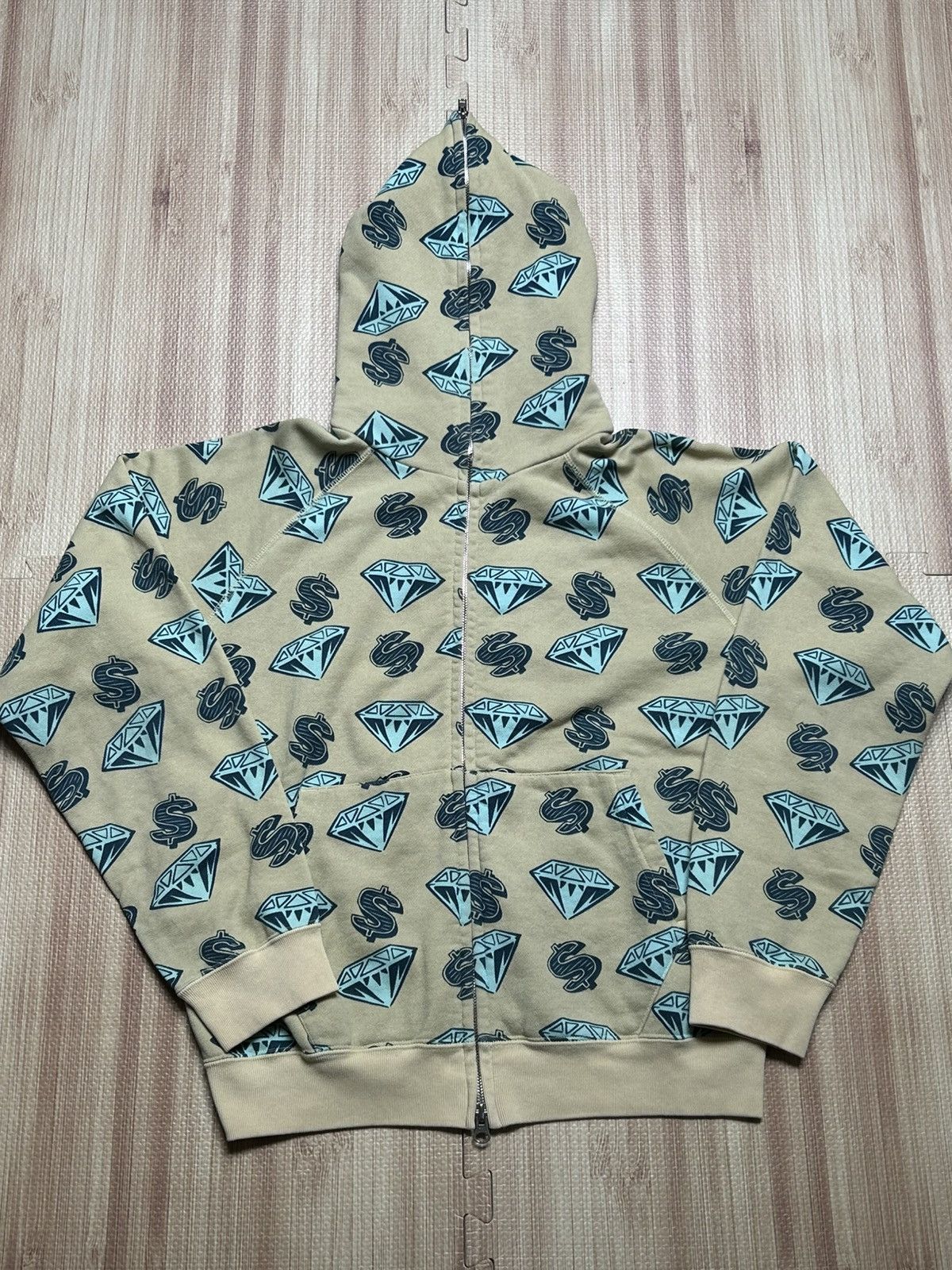 OG Bbcicecream diamonds and dollars full zip hoodie beige xs