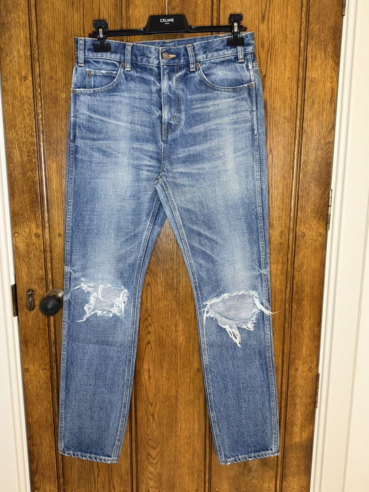 Celine FW20 Celine knee blowout Hedi Slimane union wash jeans 29 Size US 29 - 2 Thumbnail