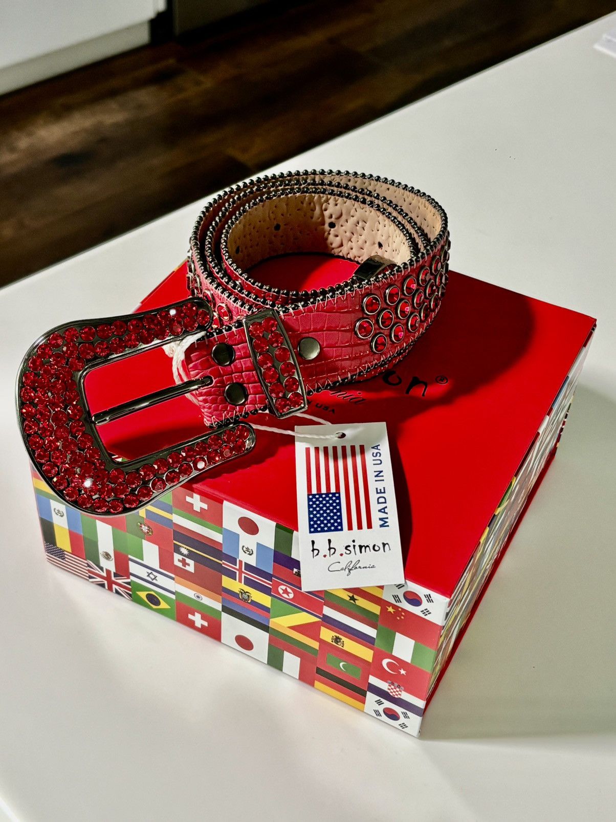 B.B. Simon B.B. Simon Khayyam Red Crystal Belt Size 36 - 1 Thumbnail