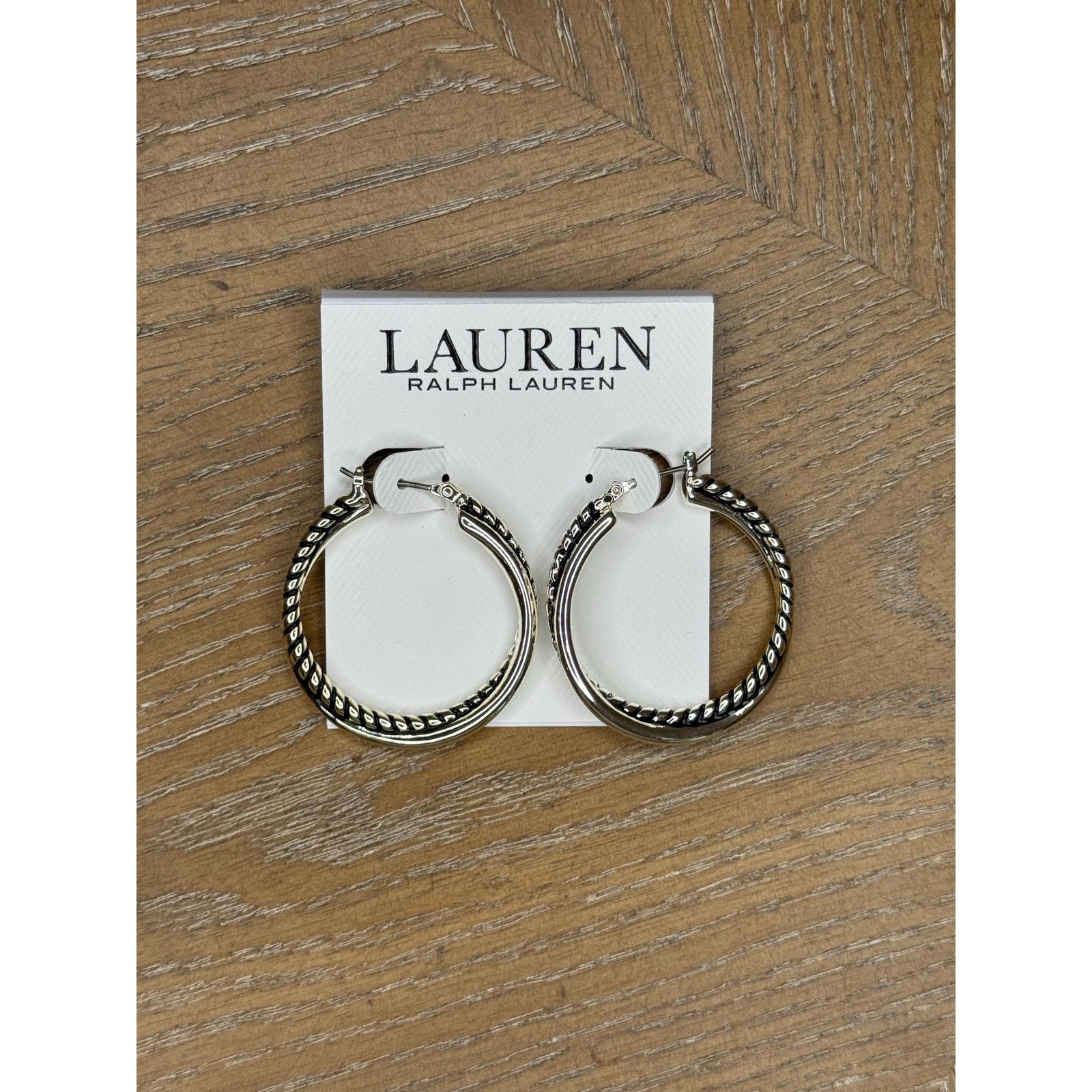 Lauren Ralph Lauren Lauren Ralph Lauren Silver Tone Textured Hoop Earrings Large Size ONE SIZE - 2 Thumbnail