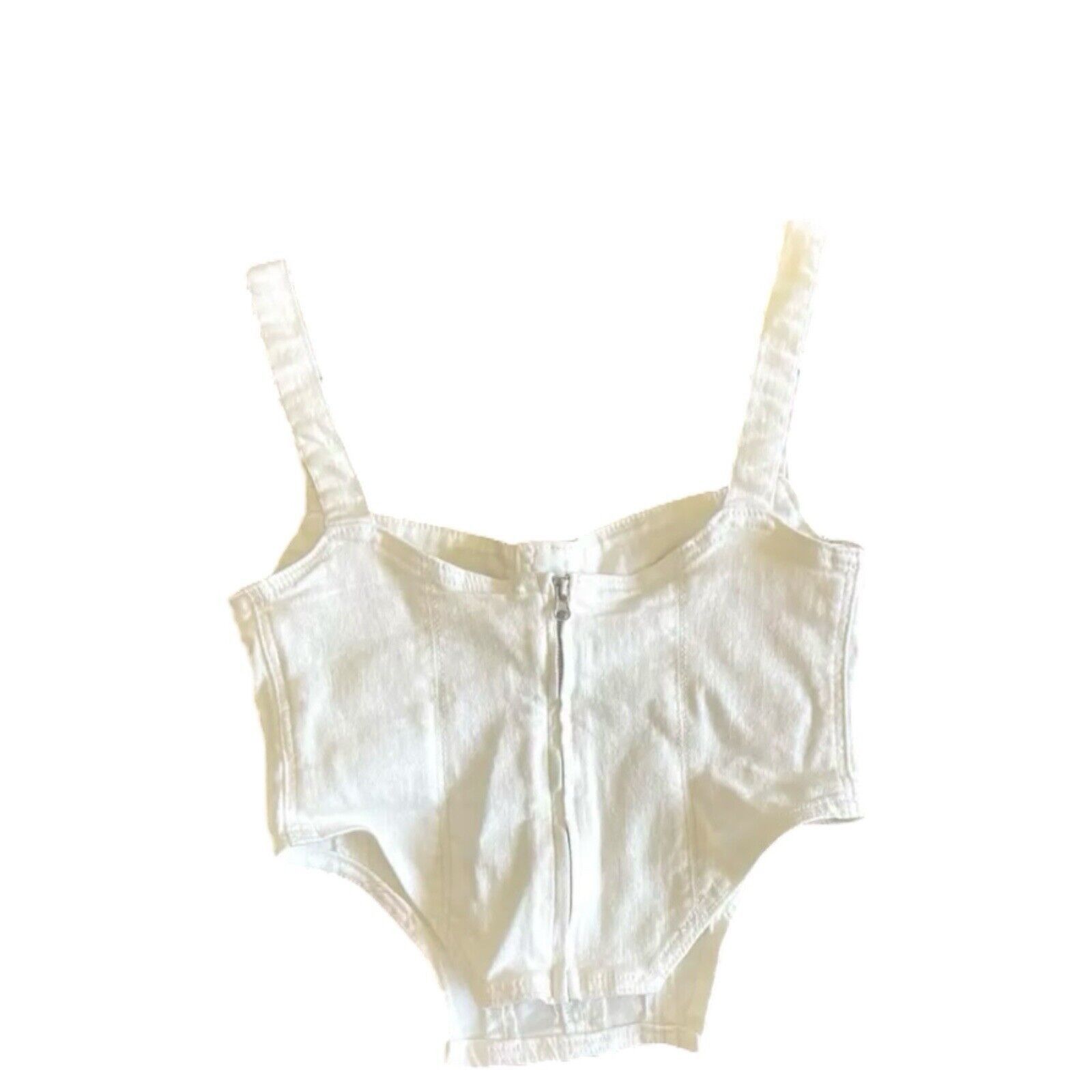 Zara Zara White Denim Corset Top Cropped Size Large Gothic Bridal Size L / US 10 / IT 46 - 5 Thumbnail