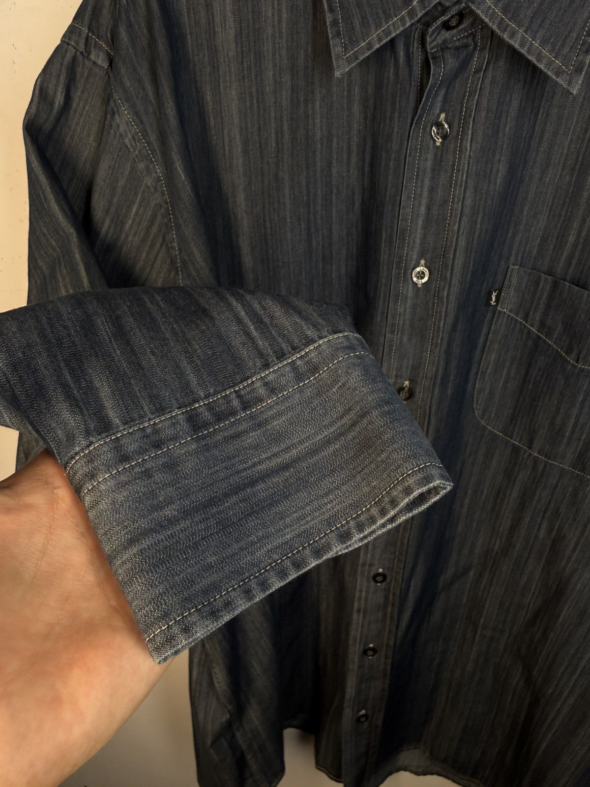 Yves Saint Laurent 🇮🇹 YSL Denim Shirt Rive Gauche Overshirt Button Up Collar Size US XL / EU 56 / 4 - 16 Thumbnail