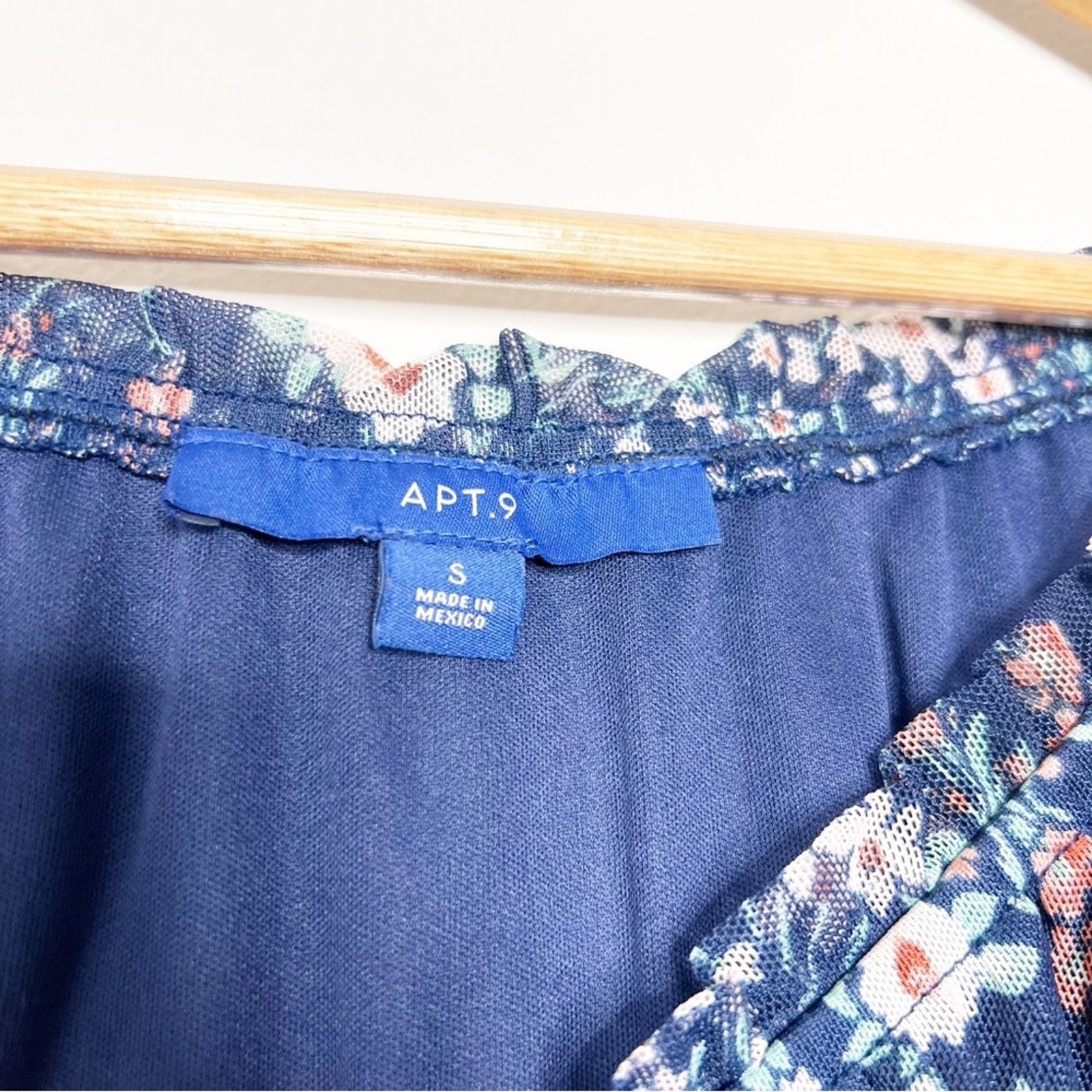 Apt. 9 APT.9 Women’s Floral Mesh Navy Blue Bohemian Blouse Top Size S / US 4 / IT 40 - 13 Thumbnail