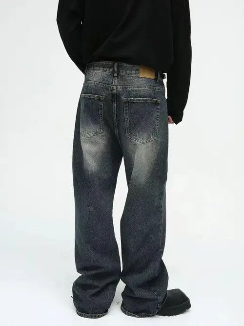 VIBE Retro dark blue washed distressed straight-leg jeans Size US 34 / EU 50 - 3 Thumbnail