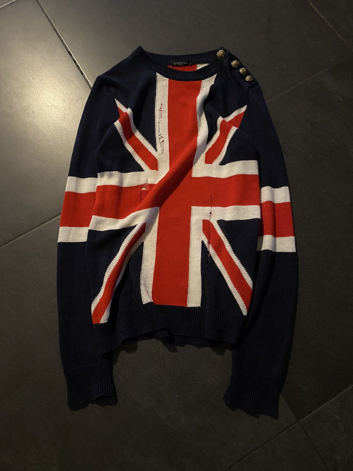 Balmain ss16 runway balmain union jack distressed sweater Size US M / EU 48-50 / 2 - 3 Thumbnail