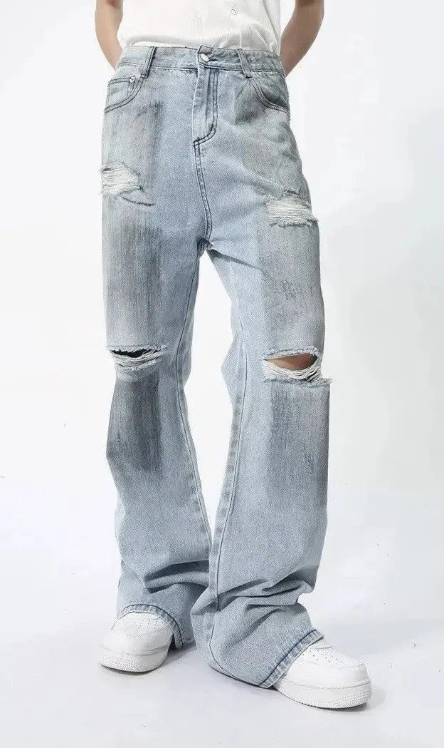 Japanese Brand Men Washed Ripped Loose Jeans Size US 32 / EU 48 - 4 Thumbnail