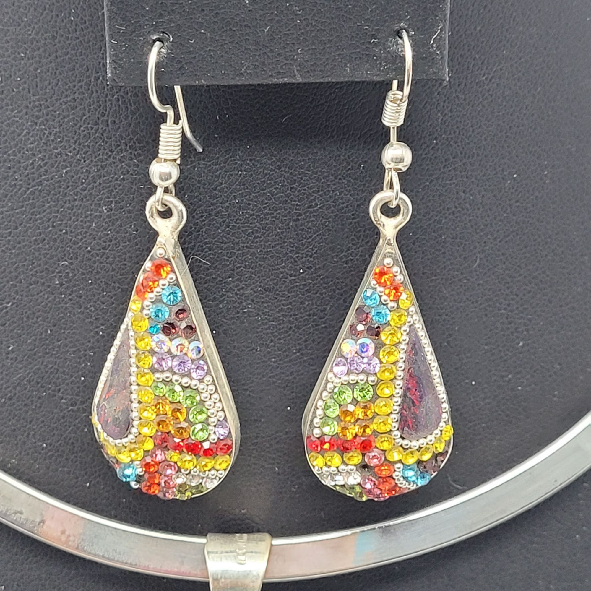 Handmade Artisan 925 Teardrop Multicolor Micro Mosaic Crystal Torque Size ONE SIZE - 7 Thumbnail
