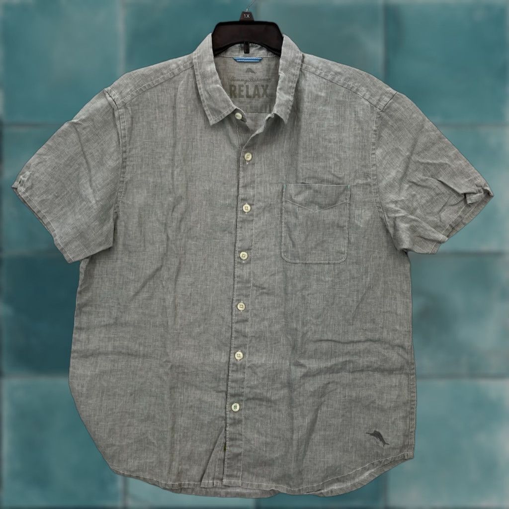 Tommy Bahama Tommy Bahama Relax Linen Button Up Shirt Mens XL Gray Short Sleeve Nautical Camp Size US XL / EU 56 / 4 - 1 Thumbnail