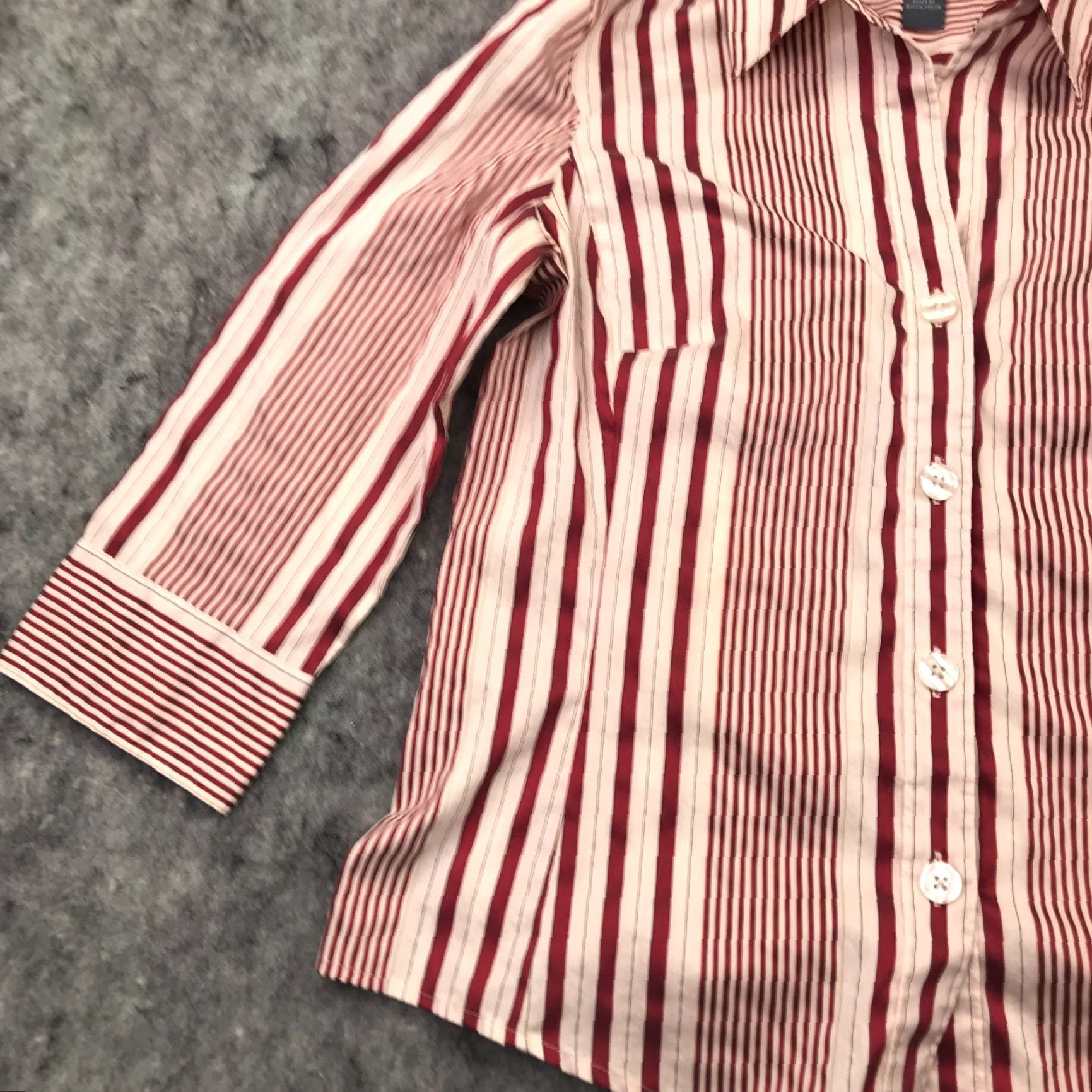 Vintage Hillard & Hanson Womens Shirt Top L Beige Red Stripes Button Down Stretch Casual Party/Cocktail Travel Size L / US 10 / IT 46 - 3 Thumbnail