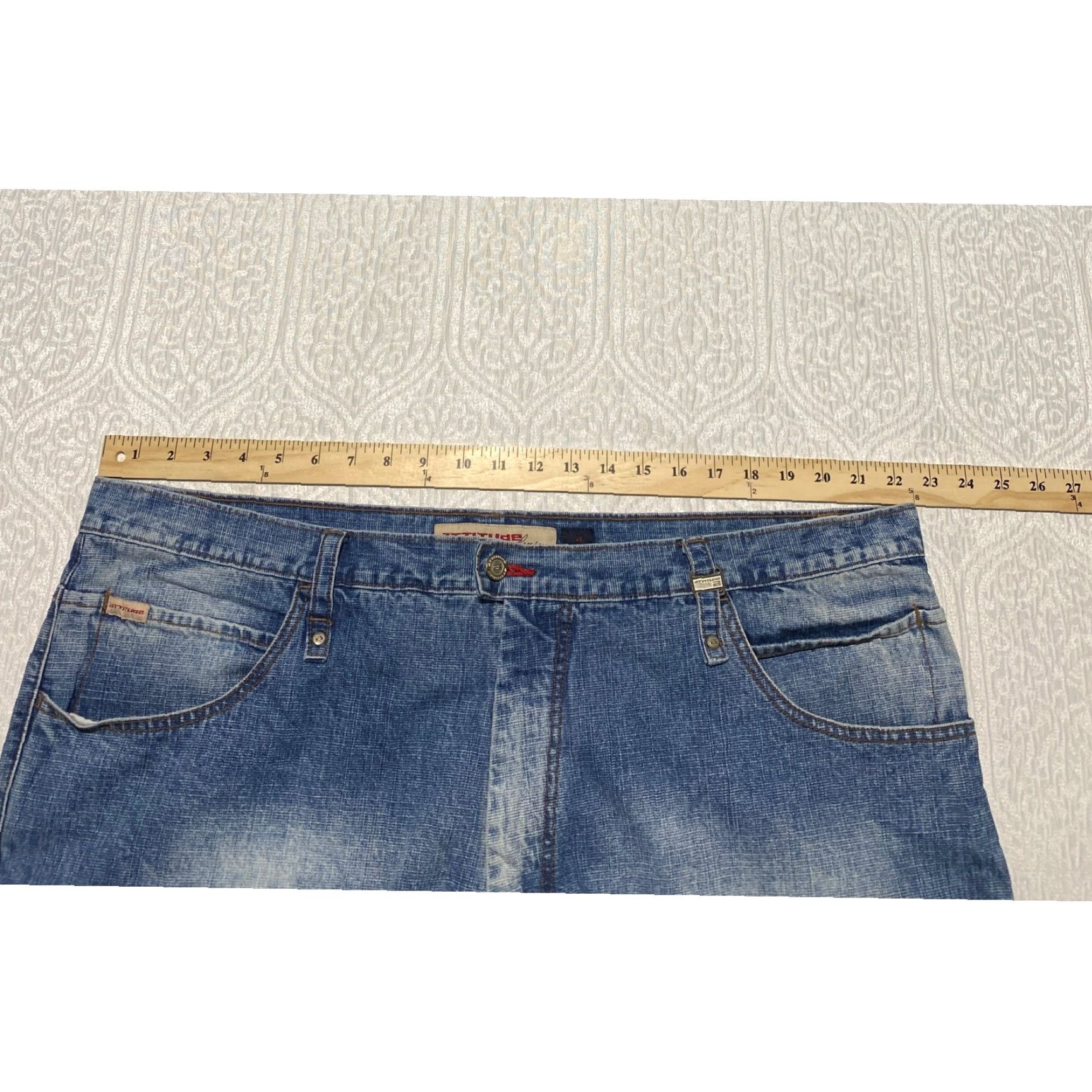 Denime Attitude Premium Denim Jeans Men 46 Blue Relaxed Fit 5-Pocket Denim Ramie Cotton Distressed Logo Button Zip Wide-Leg Jeans Mens Size US 30 / EU 46 - 7 Thumbnail